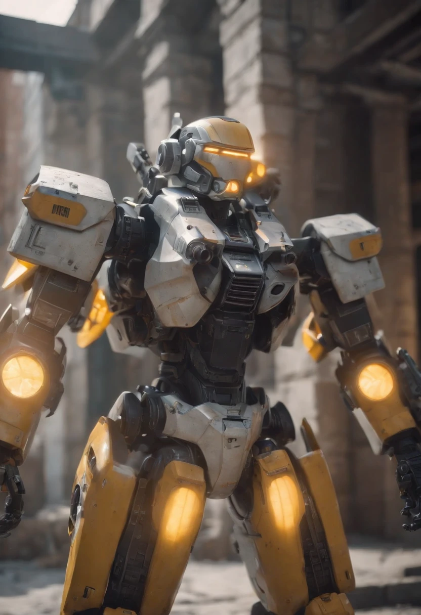 ((Best Quality)), ((Masterpiece)), (Very Detailed:1.3), 3D, Shitu-mecha,cyberpunk ,A young man wearing his mecha in ruins of a city of forgotten wars, streets with mecha in firefight, short silver hair, sci-fi technology, HDR (High Dynamic Range), ray tracing, NVIDIA RTX, super resolution, Unreal 5, subsurface scattering, PBR texture, post-processing, anisotropic filtering, depth of field, maximum sharpness and sharpness, Multi-layer textures, albedo and specular maps, surface shading, accurate simulation of light-material interactions, perfect ratios, octane rendering, duotone lighting, low ISO, white balance, rule of thirds, wide aperture, 8K RAW, efficient sub-pixels, subpixel convolution, luminous particles, light scattering, Tyndall effect,upper body