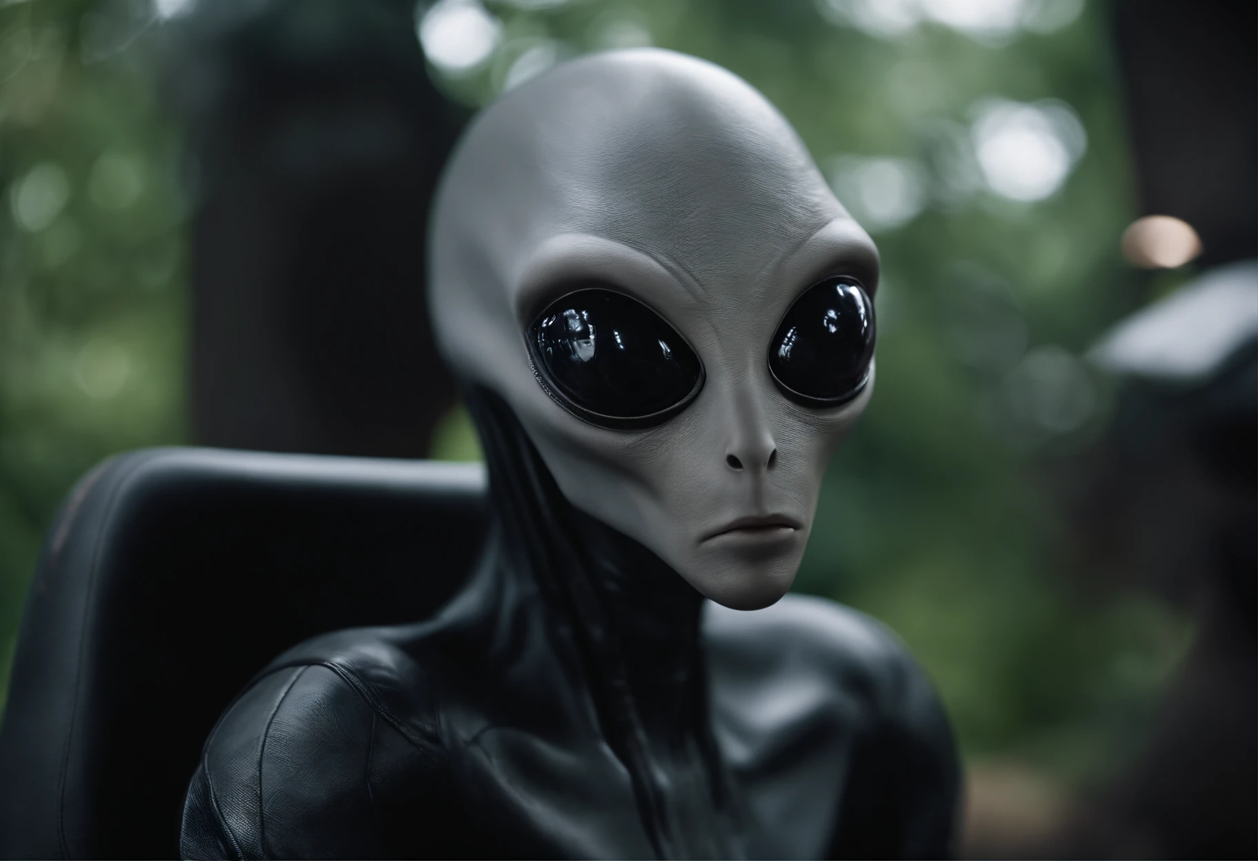 alien looking at camera with head and eyes in urban setting, highly detailed barlowe 8 k, atom, by Eglon van der Neer, anamorphic lenses. high quality, gray alien, cute little creature, still from riverdale, american gods, interconnected human lifeforms, vril --auto --s2