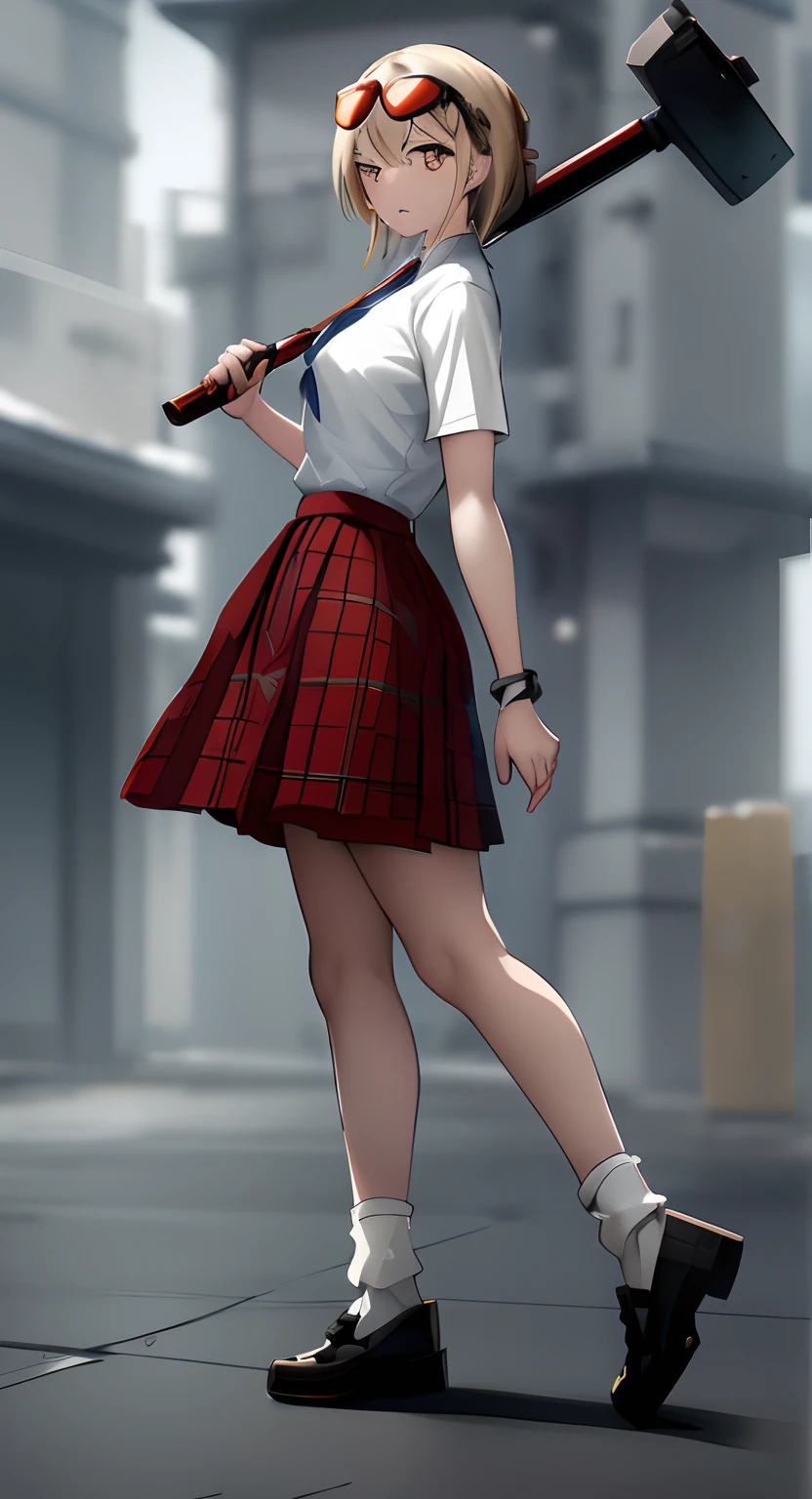 anime girl with a hammer walking down a street, girls frontline style, from girls frontline, realistic schoolgirl, a hyperrealistic schoolgirl, hyperrealistic schoolgirl, female protagonist 👀 :8, style anime, fine details. girls frontline, school girl, girls frontline cg, cushart krenz key art feminine, urban girl fanart, kantai collection style