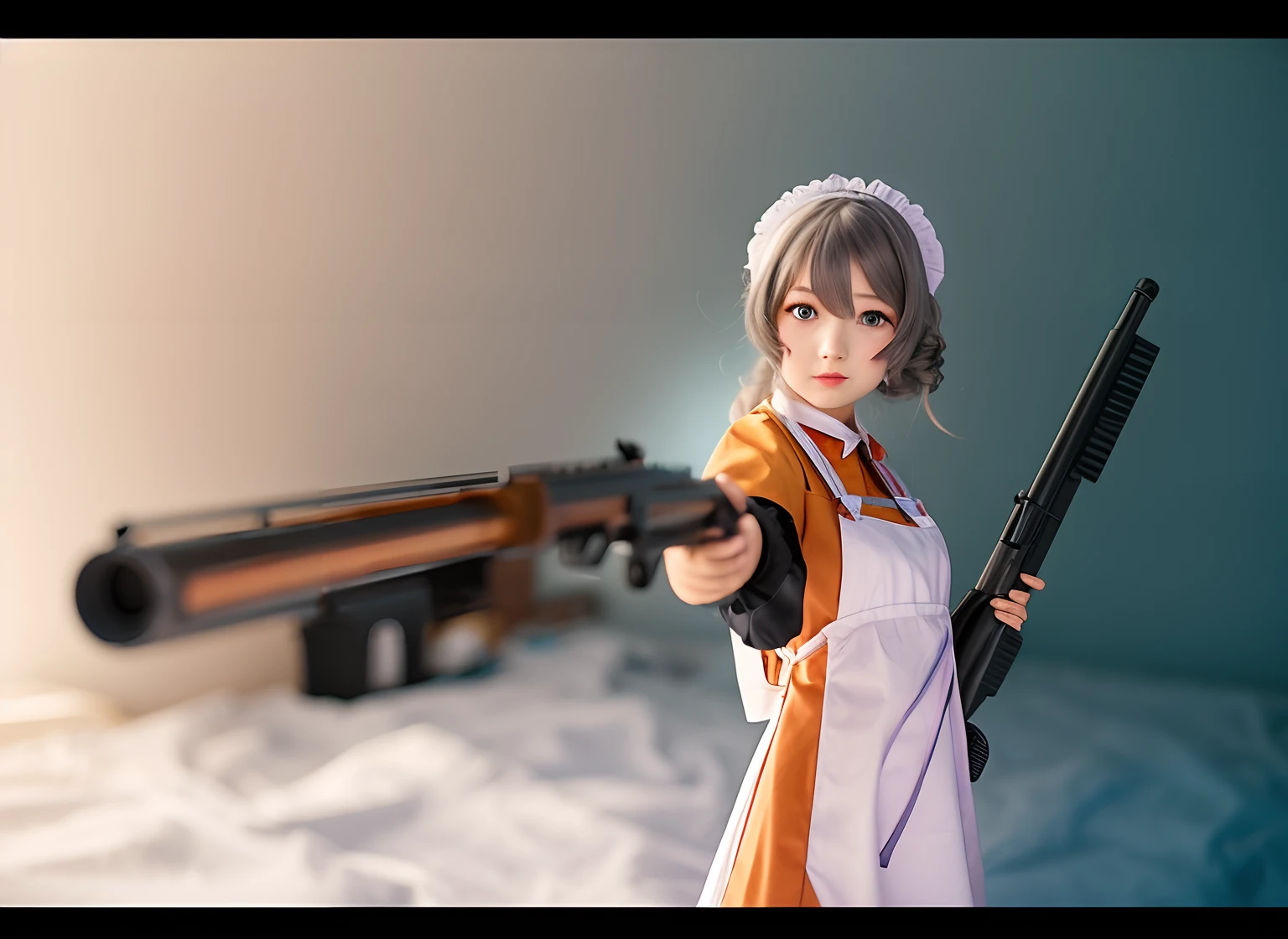 Maid girl with shotgun