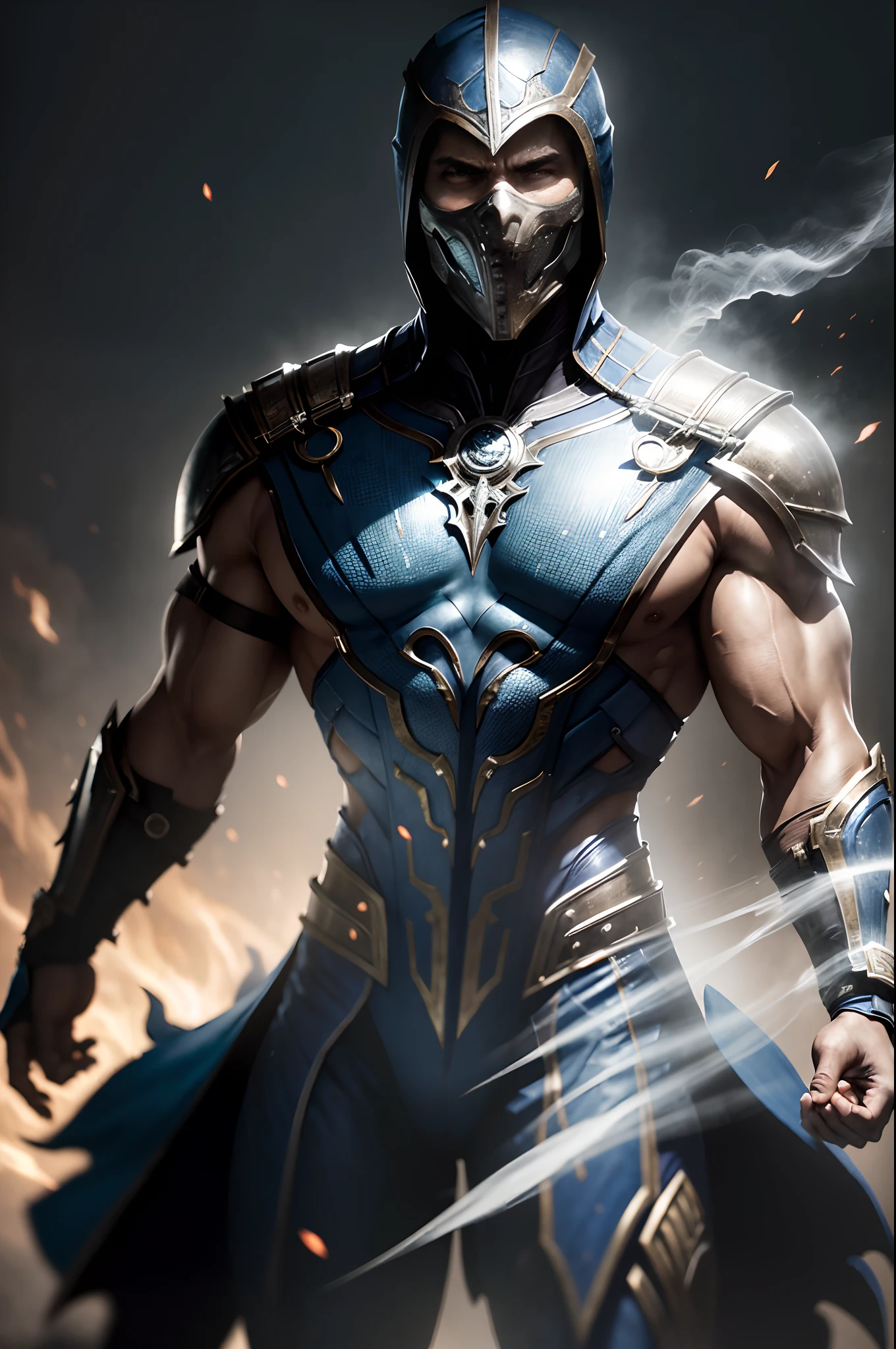 ((Subzero do mortal Kombat, ultra realistic)), (((corpo inteiro))), ((perfect hands)), atordoante, hyper realistic, octan render, surrounded by the effect of smoke and lightning, Estilo Mortal Kombat, fundo antigo, elegante, atordoante, (papel de parede), arte conceitual, detalhes intrincados, altamente detalhado, ((cinemactic)), Dramatic, (extremely high quality, Concedido, master part:1.5), (fotorrealista:1.5), fotografia, Realistic photo, Nikon, Luz Natural, 4k, highes definition, XF IQ4, 150MP, 50 millimeters, ISO 1000 Certification, 1/250 Anos, Luz Natural, Adobe Lightroom, photolab, Photographic Affinity, PhotoDirector 365,