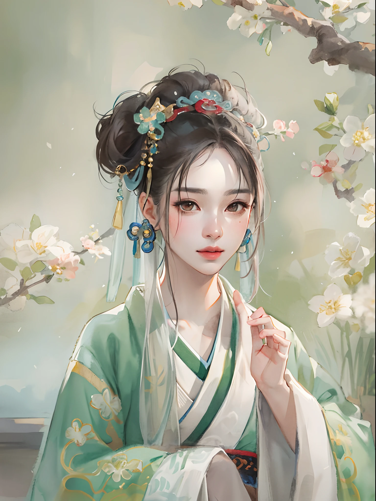 A girl, ancient Chinese costume, whole body, sunshine, clear face, clean white background, masterpiece, super detail, epic composition, ultra HD, high quality, extremely detailed, official art, uniform 8k wallpaper, super detail, 32k