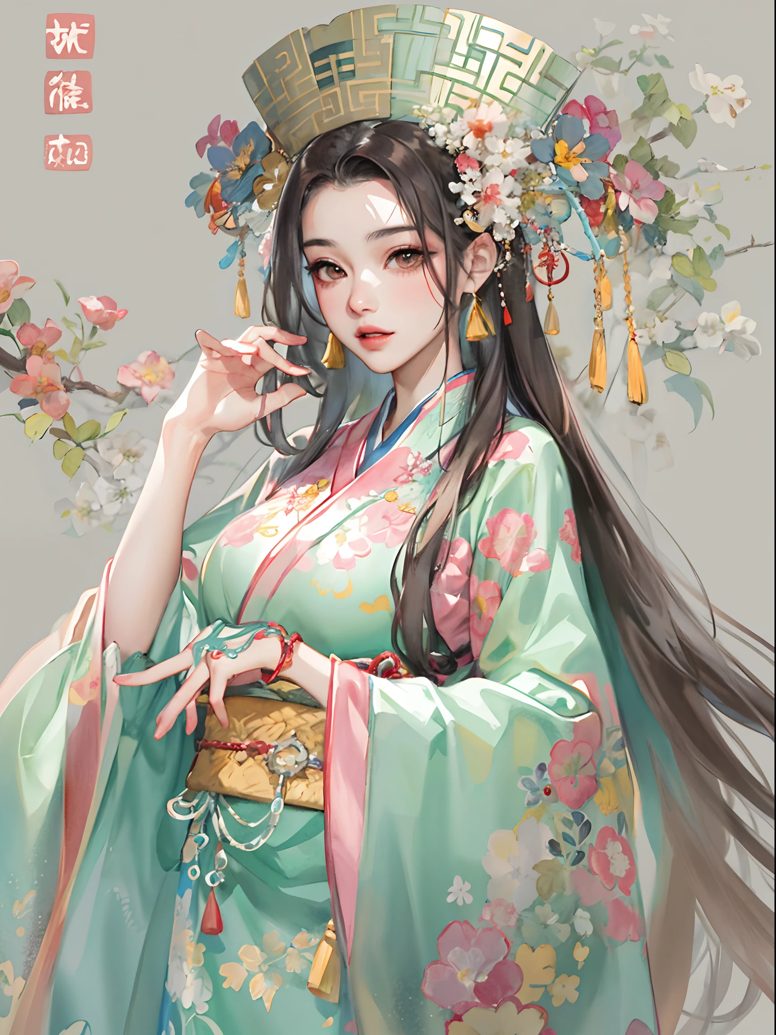 (tmasterpiece:1.2,best qualtiy),(Very detailed face,Real pictures,Realistic skin,photorealistic body,Complicated details),独奏,1girll,Traditional Chinese clothing,Tang dynasty Hanfu,(aquarelle:1.3),Oiran,