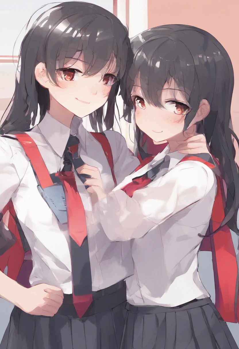 White Background、White background、Blank Background、Just standing girl, One Girl、コミカルなMedaka、Medaka、Ultra-high resolution, Highest quality,Fishbone Braid Hachebone Hair、Black Hair、Full Body Shot,Put your arms behind your back、Put your hands behind your back、Hide your hands、Big Breasts、Beautiful attention to detail、Black Hair × blue eyes、blue eyes、open your mouth without showing your teeth、Laugh with your mouth wide open、 black long sleeve blazer,Black pleated skirt、Knee-high socks、loafers、