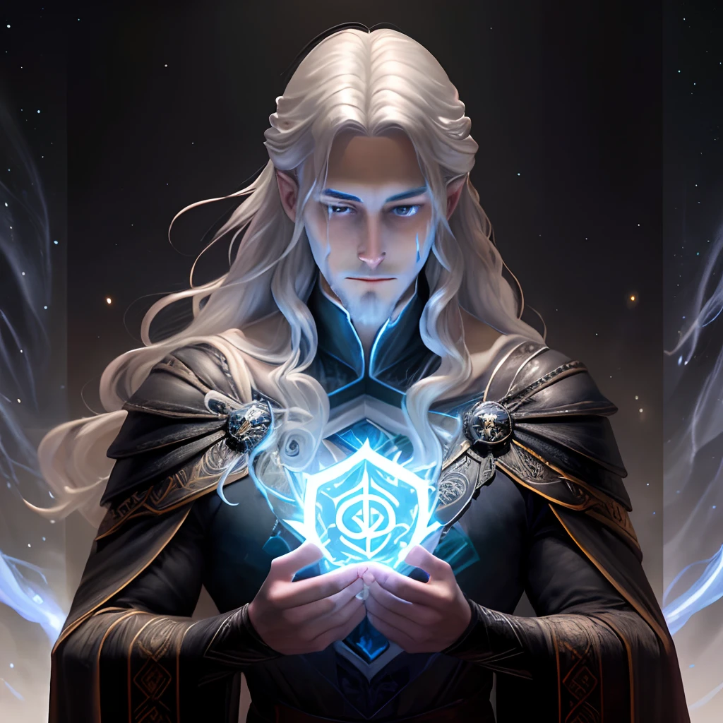 Avatar Description:
- Aelarath is a tall and imposing wizard, with long silver hair that flows like a waterfall.  His eyes are a deep blue, which seem to contain an ancient secret.  He wears a robe of dark fabric adorned with golden magical runes, which glow softly with arcane energy.  A black velvet cloak with starry lining covers his shoulders, creating a mysterious aura around him.