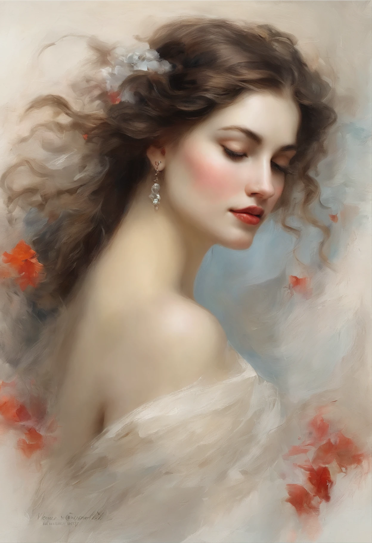 Masterpiece:1.4),, (Best quality:1.4),, Ultra-high RES,, 8K, CG,, (Extremely delicate and beautiful:1.2),,The upper part of the body,, 1girll,, Solo,, fashi-girl,, Mature girl,, , huge tit, Sweet,, , Sea backgroun，the reef，swell sea，Long brown hair,, pony-tail hair,, , Brown eyes,, Closed mouth,, Red lips,, , Face blown away by the wind,, ,Delicate depiction of facial features，almond eyes，Delicate eyeliner。long eyelasher，greene eyes，Black pupils，There is starlight in the eyes，Delicate lip detailing，Oil painting quality，Thick painting style， The beauty of Venus，the ocean，foamy，Stand on a huge shell