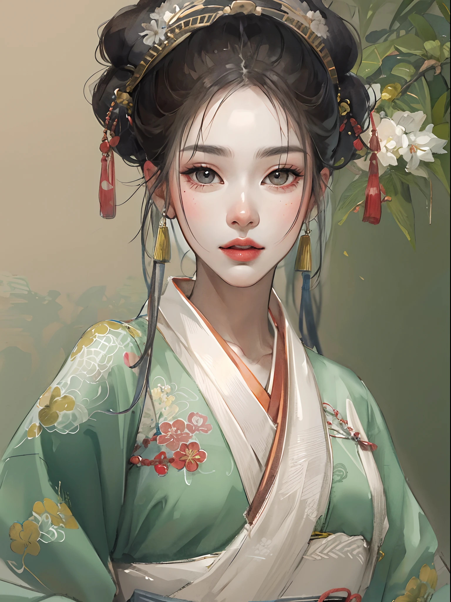 (tmasterpiece:1.2,best qualtiy),(Very detailed face,Real pictures,Realistic skin,photorealistic body,Complicated details),独奏,1girll,Traditional Chinese clothing,Tang dynasty Hanfu,(aquarelle:1.3),Oiran,