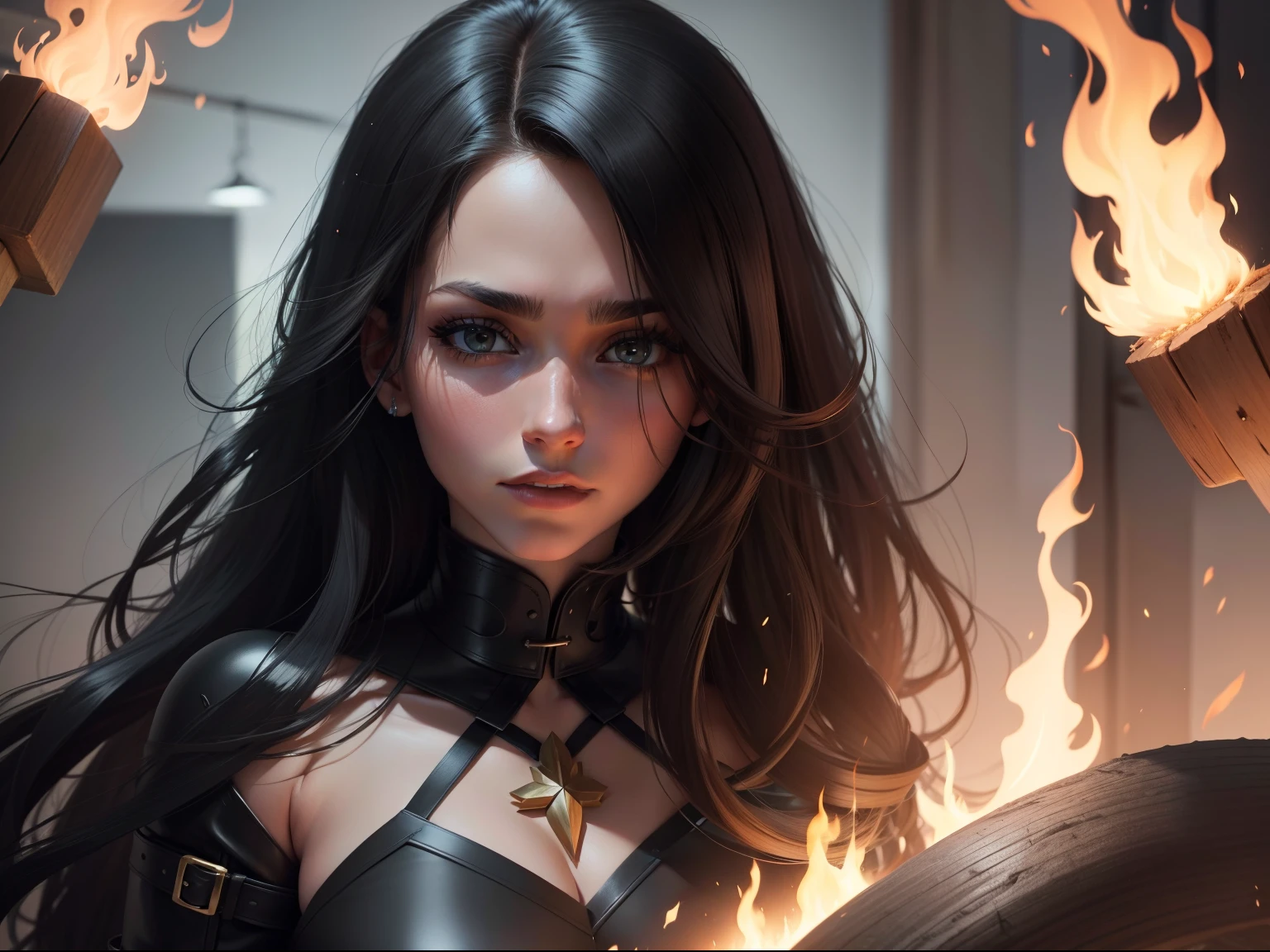 Esposa, Superschurke, com olhos vermelhos de fogo, cabelo preto