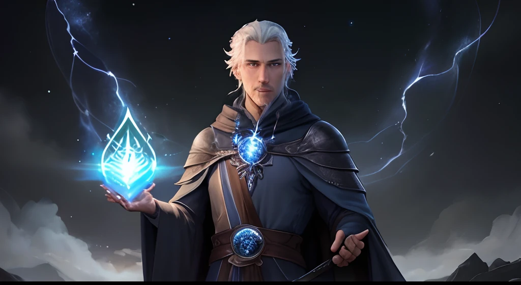Avatar Description:
- Aelarath is a tall, imposing wizard, com longos cabelos prateados que fluem como uma cachoeira. His eyes are a deep blue, que parecem conter um segredo antigo. He wears a dark cloth robe adorned with golden magic runes, que brilham suavemente com energia arcana. Um manto de veludo preto com forro estrelado cobre seus ombros, criando uma aura misteriosa ao seu redor.
