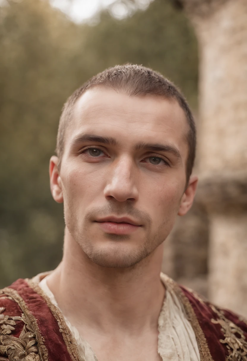 Cinematic portrait, upper body, face, facing the audience, (Reality :1.3), one of the most beautiful artworks in the world, a man looks into the camera, medieval costumes, (old clothes damaged and weathered :1.4), detailed beautiful face, action shooting, ancient city background, realistic photos, CG, Art Station