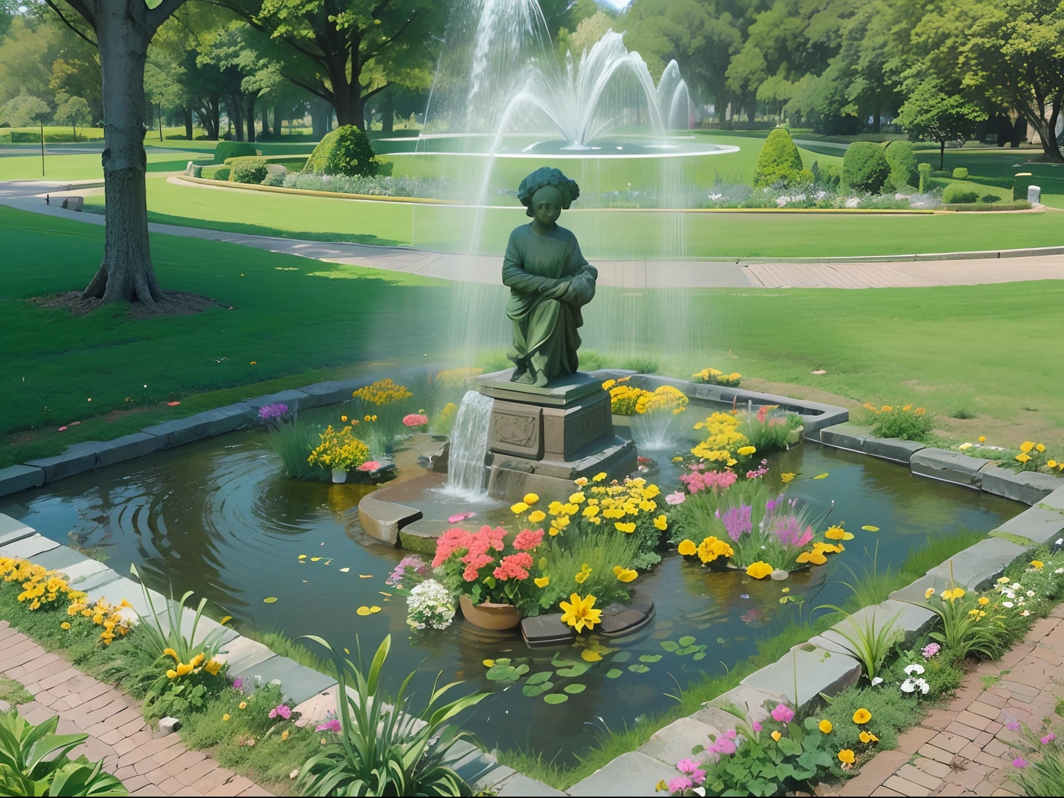 parks, Escultura, fountain, small flower.