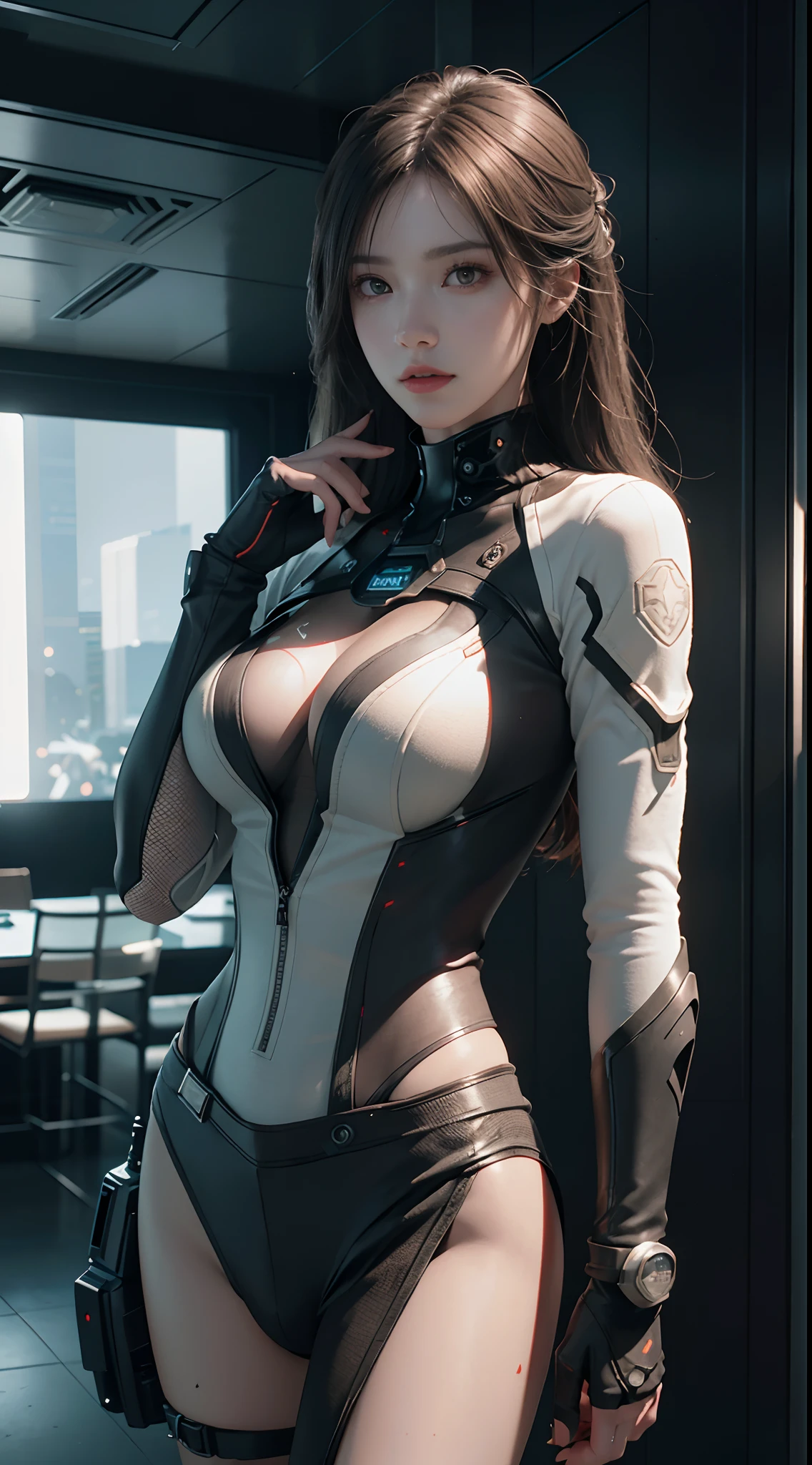 ((Best quality)), ((masterpiece)), (detailed:1.4), 3D, an image of a beautiful cyberpunk female,HDR (High Dynamic Range),Ray Tracing,NVIDIA RTX,Super-Resolution,Unreal 5,Subsurface scattering,PBR Texturing,Post-processing,Anisotropic Filtering,Depth-of-field,Maximum clarity and sharpness,Multi-layered textures,Albedo and Specular maps,Surface shading,Accurate simulation of light-material interaction,Perfect proportions,Octane Render,Two-tone lighting,Wide aperture,Low ISO,White balance,Rule of thirds,8K RAW,