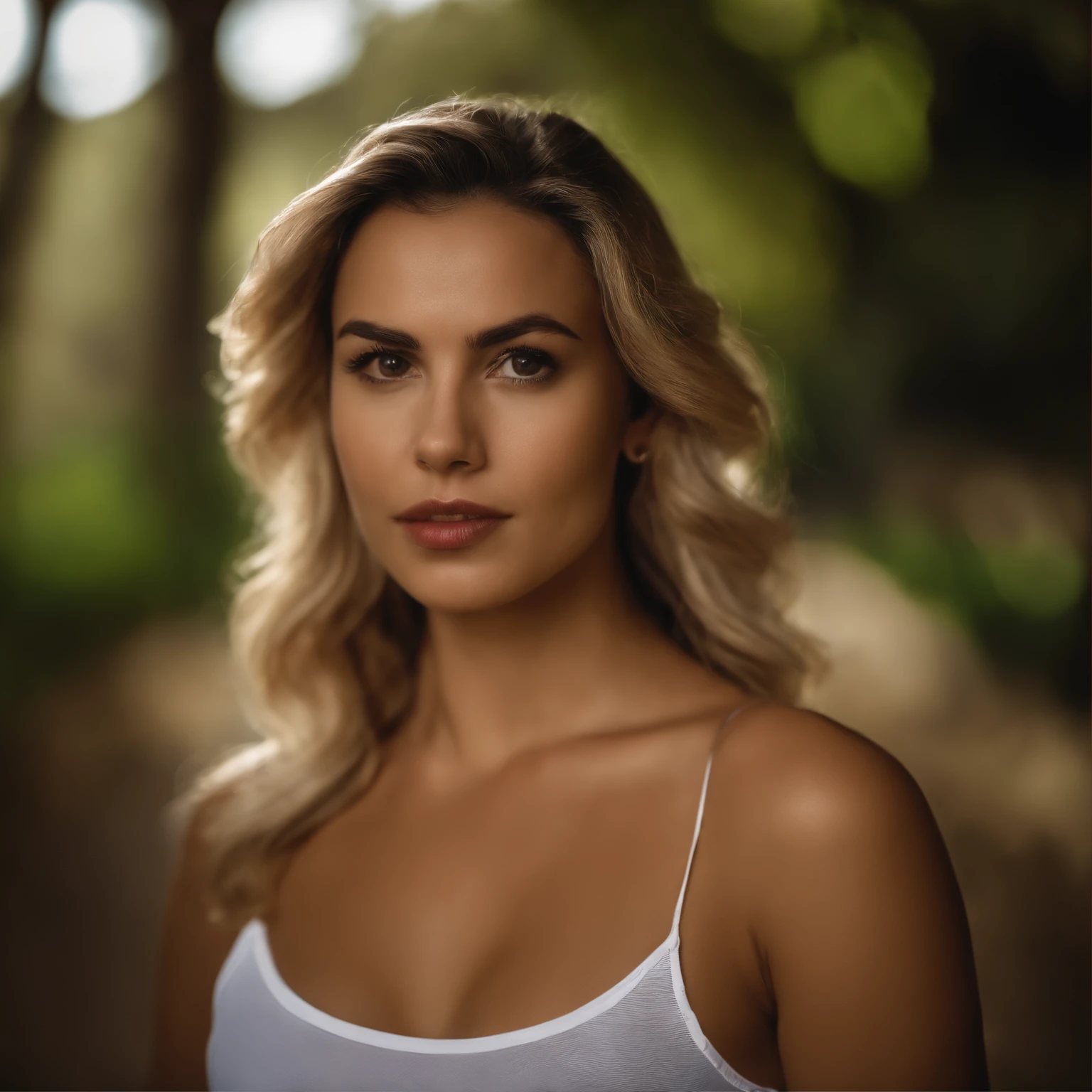 20 years old woman, sexy, mirando a la camara, con senos grandes, cuerpo de latina, piel blanca, de cuerpo entero, rubia, ojos verdes.
