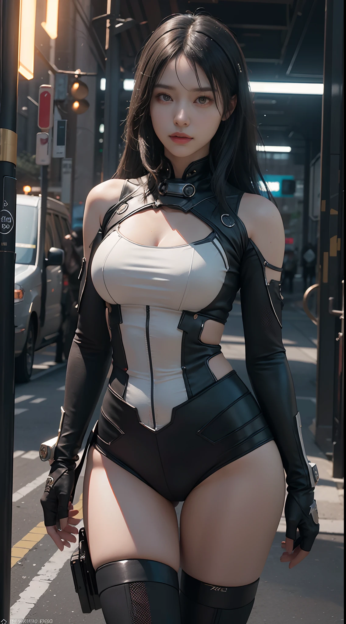 ((Best quality)), ((masterpiece)), (detailed:1.4), 3D, an image of a beautiful cyberpunk female,HDR (High Dynamic Range),Ray Tracing,NVIDIA RTX,Super-Resolution,Unreal 5,Subsurface scattering,PBR Texturing,Post-processing,Anisotropic Filtering,Depth-of-field,Maximum clarity and sharpness,Multi-layered textures,Albedo and Specular maps,Surface shading,Accurate simulation of light-material interaction,Perfect proportions,Octane Render,Two-tone lighting,Wide aperture,Low ISO,White balance,Rule of thirds,8K RAW,