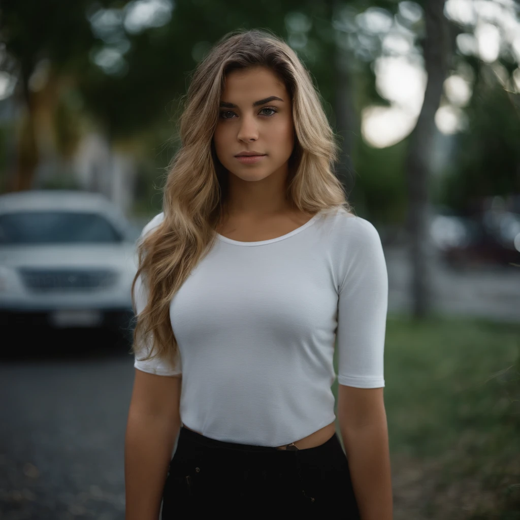 15 YEAR OLD girl, sexy, mirando a la camara, con senos grandes, cuerpo de latina, piel blanca, de cuerpo entero, rubia, ojos verdes claros, piernas perfectas.