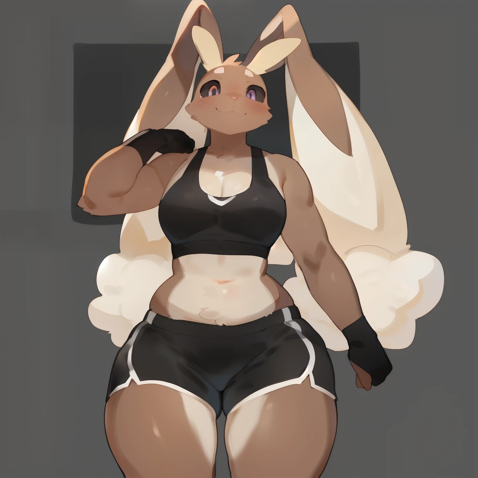 uploaded on e621, explicit content, 3d:0.4, (bastika, cutesexyrobutts, hioshiru), (furry, anthro:1.2), female, solo, Lopunny, park, walking trail, closeup, exercise shorts only, large breasts, natural breasts, tail, nude, naked, horny, flashing tits, breasts out, lifted tank top, sweaty, NSFW