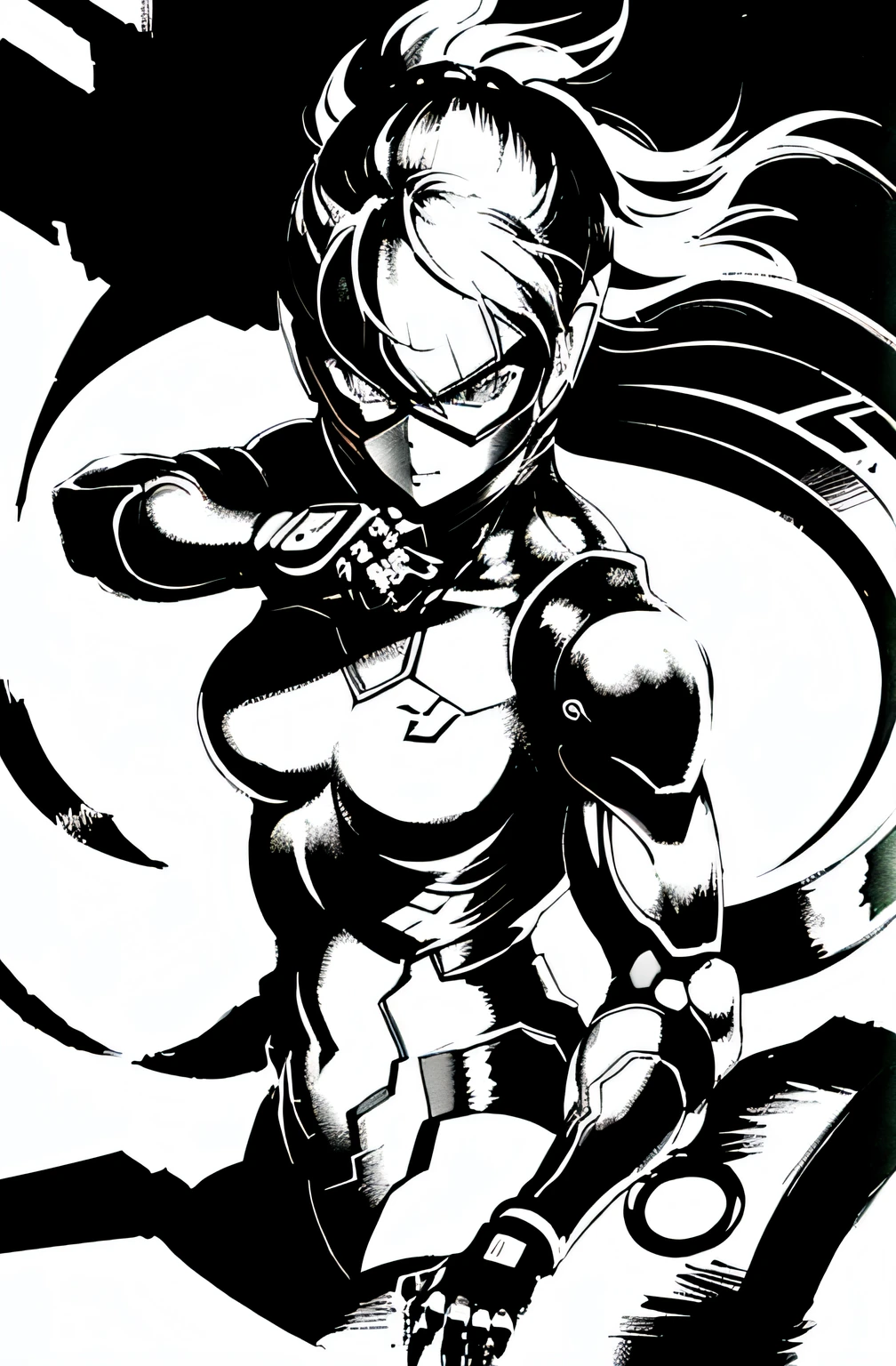 shinkawa youji, cyborg ninja, 1girl, cyborg, greyscale, male focus, monochrome, ninja, solo, 剑, 武器, ((masterpiece))