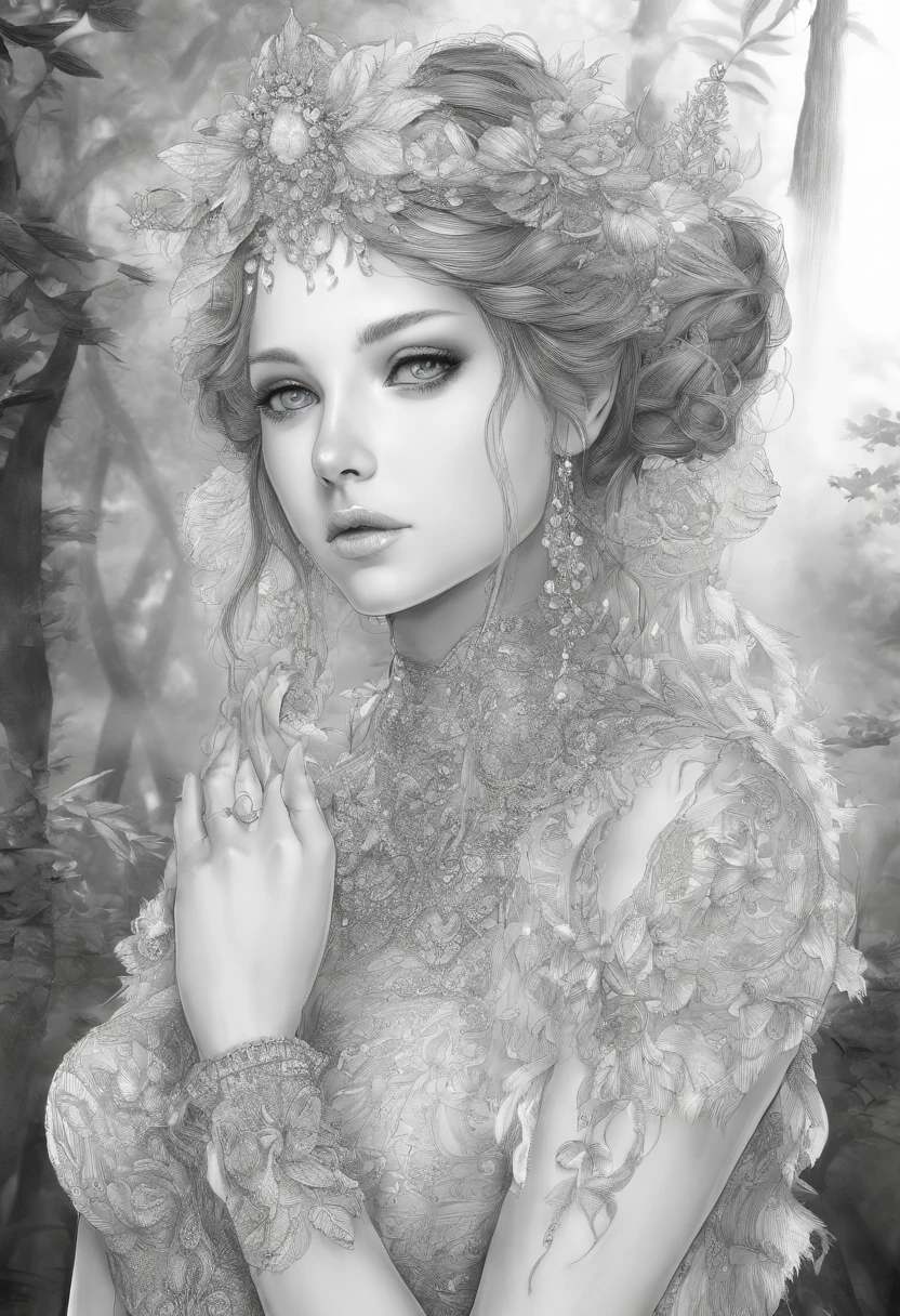 Masterpiece:1.4),, (Best quality:1.4),, Ultra-high RES,, 8K, CG,, (Extremely delicate and beautiful:1.2),,The upper part of the body,, 1girll,, Solo,, fashi-girl,, Thumbelina,Little princess,Blue taffeta court dress,Under huge mushrooms,forest backgrou ,Delicate depiction of facial features,almond eyes,Delicate eyeliner。long eyelasher,greene eyes,Black pupils,There is starlight in the eyes,Delicate lip detailing,Oil painting quality,Thick painting style