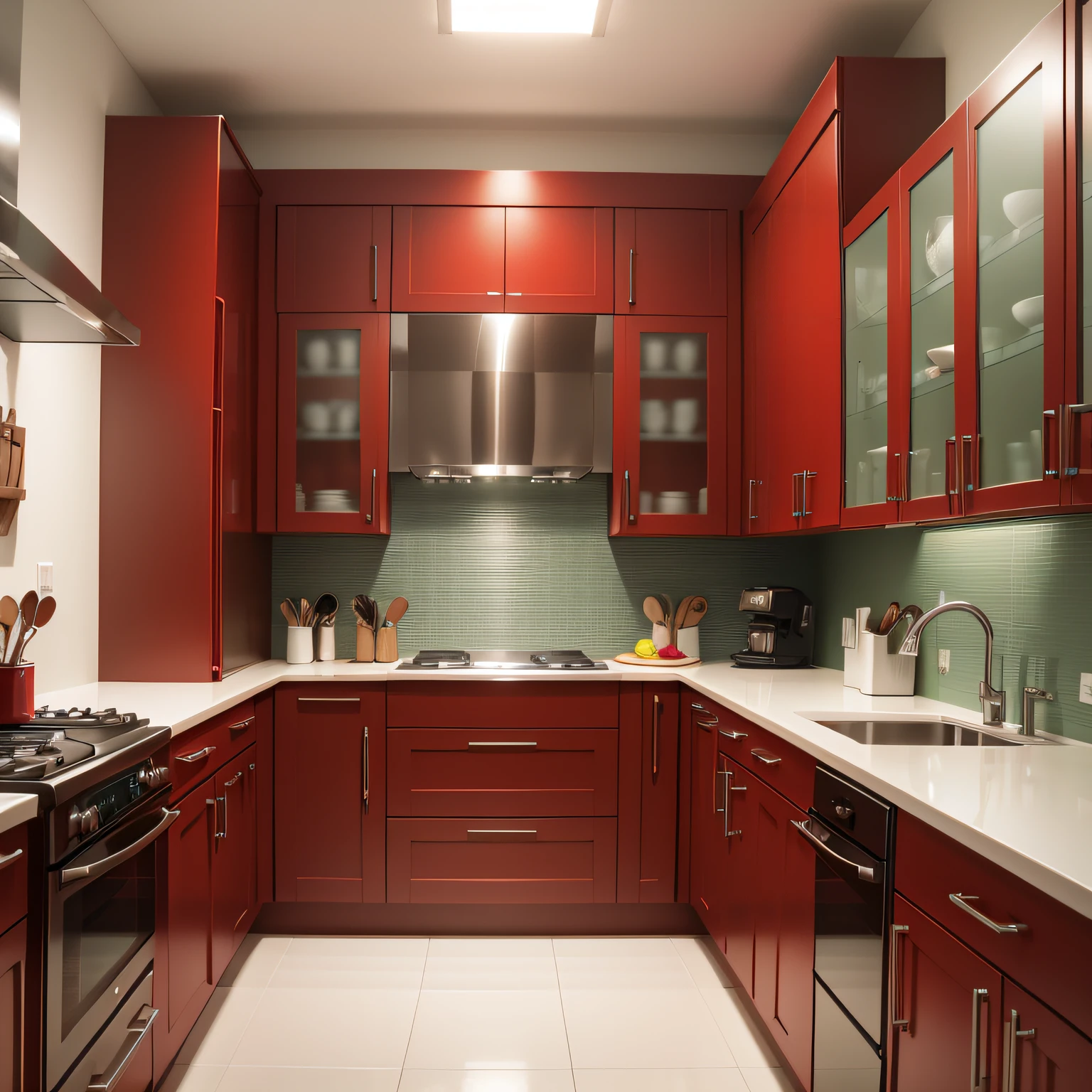 kitchen cabinet red with Install Glass Inserts