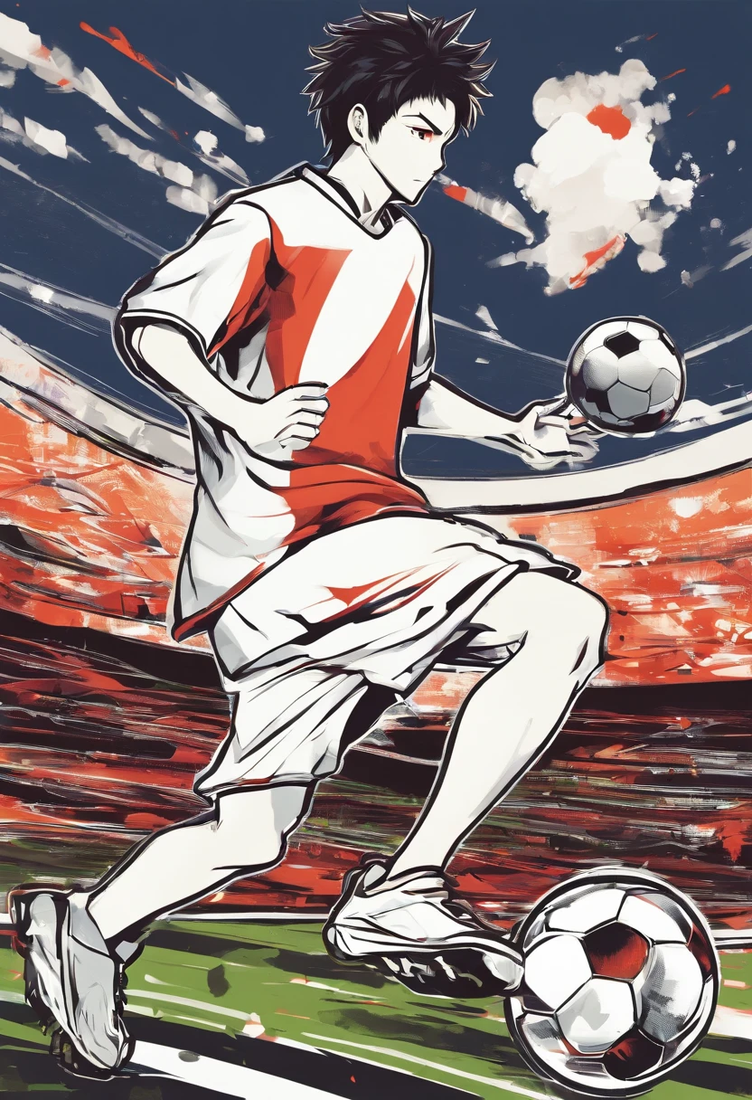 soccer player running on the field with the ball, angry look