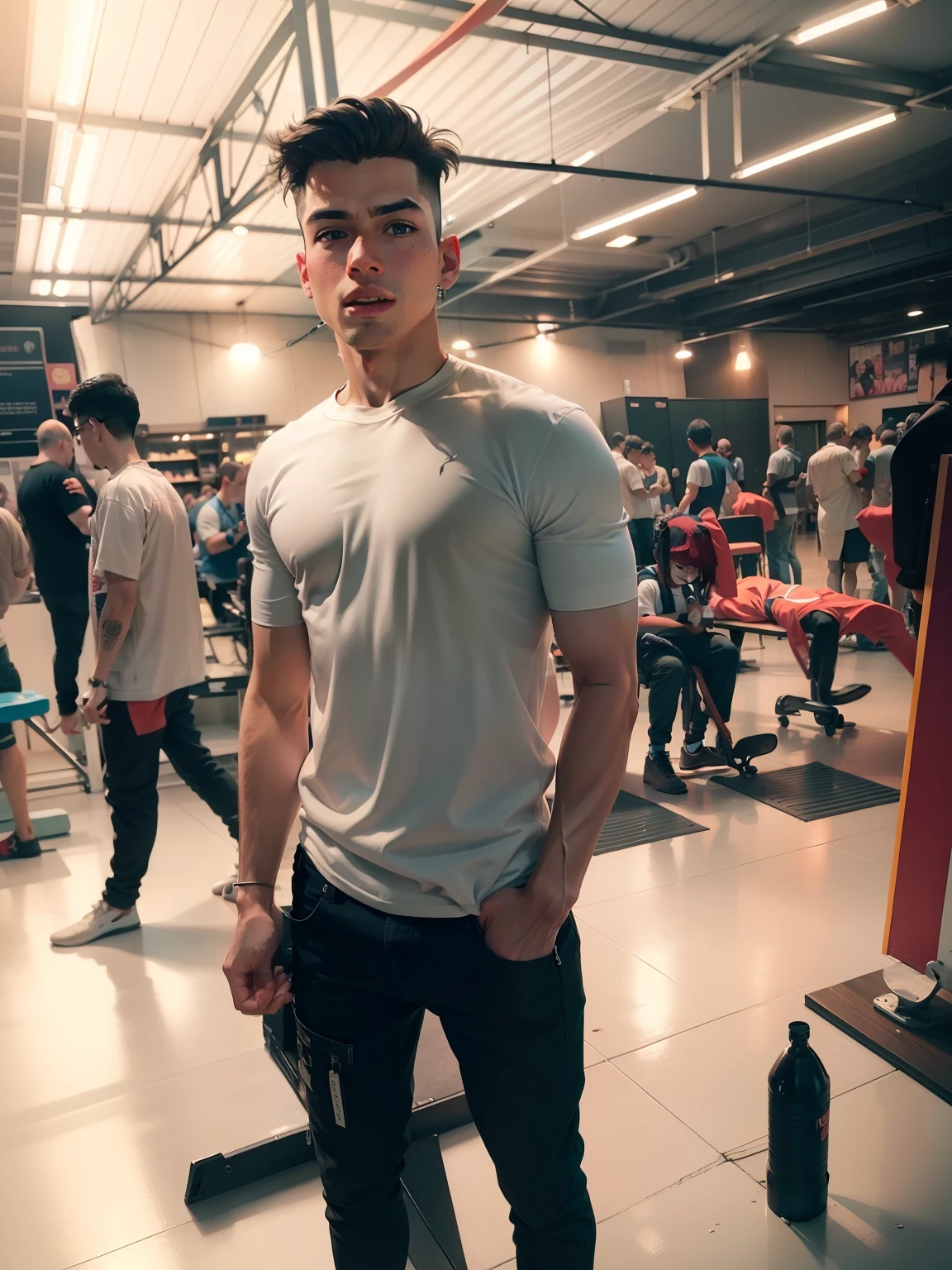 photography of a 30yo man, short hair, masterpiece, gym wear, natural body