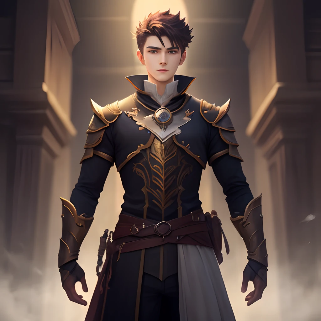Posture and Attitude:
- He stands tall and confident, emanating wisdom and determination. His face displays a serene expression, even in the face of imminent danger. Aelarath is a dedicated student of the arcane arts, always willing to use his knowledge to protect his world from darkness.