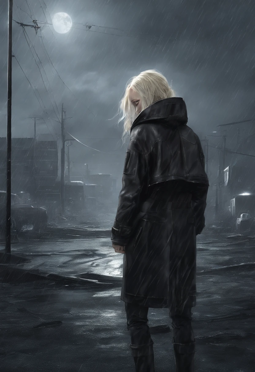 Sad girl,cry,darkness,Rain sky,。.。.。.。.。.。.。.。.。.。.。.。.。.。.。.。.。.。.。.。.。.。.。.。.。.。.。.3D,Upscale,hard disk,Blonde short,is crying,with his back turned
