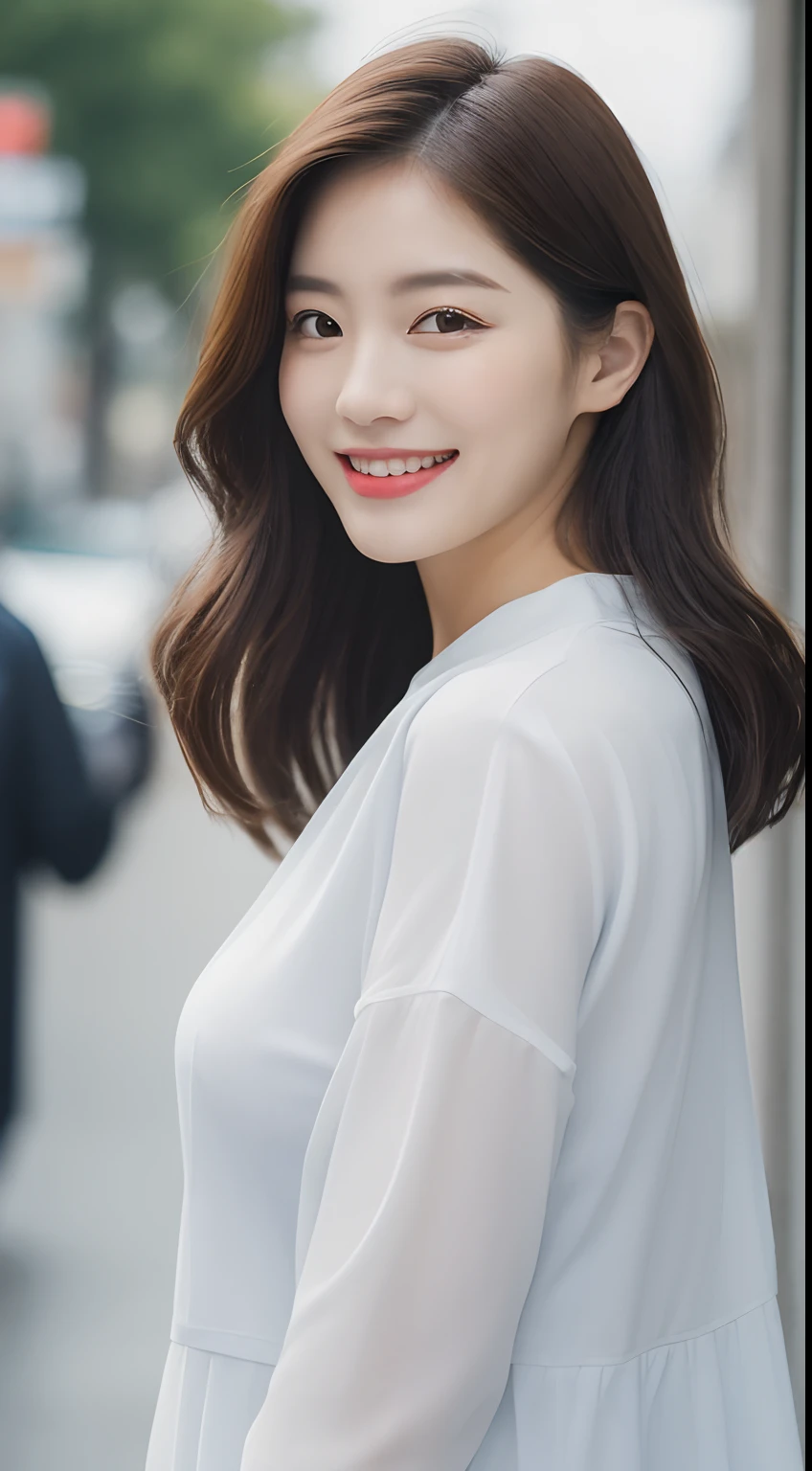 ((Best Quality, 8K, Masterpiece:1.3)), Focus: 1.2, Perfect Body Beauty: 1.4, Buttocks: 1.2, ((Layered Haircut, Breasts: 1.2)), (Wet Clothes: 1.1), (Rain, Street:1.3), Bandeau Dress: 1.1, Highly Detailed Face and Skin Texture, Fine Eyes, Double Eyelids, Whitening Skin, Long Hair, (Shut Up: 1.3), Smile