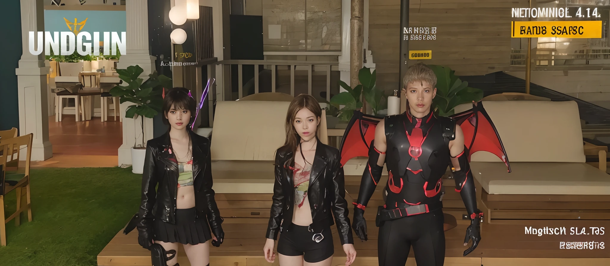 Top Quality, Masterpiece, Ultra High Resolution, (Photorealistic: 1.4), Raw Photo, 1boy, 2 Girl, Black Hair, Glossy Skin, 1 Mechanical Girl, (Ultra Realistic Detail)), Portrait, Global Illumination, Shadows, Octane Rendering, 8K, Ultra Sharp, Big, Cleavage Exposed Raw Skin, Metal, Intricate Ornament Details, Japan Details, Very intricate details, realistic light, CGSoation trend, purple eyes, glowing eyes, facing the camera, neon details, mechanical limbs, blood vessels connected to the tube, mechanical vertebrae attached to the back, mechanical cervical attachment to the neck, sitting, wires and cables connecting to the head, gundam, small LED lamps,