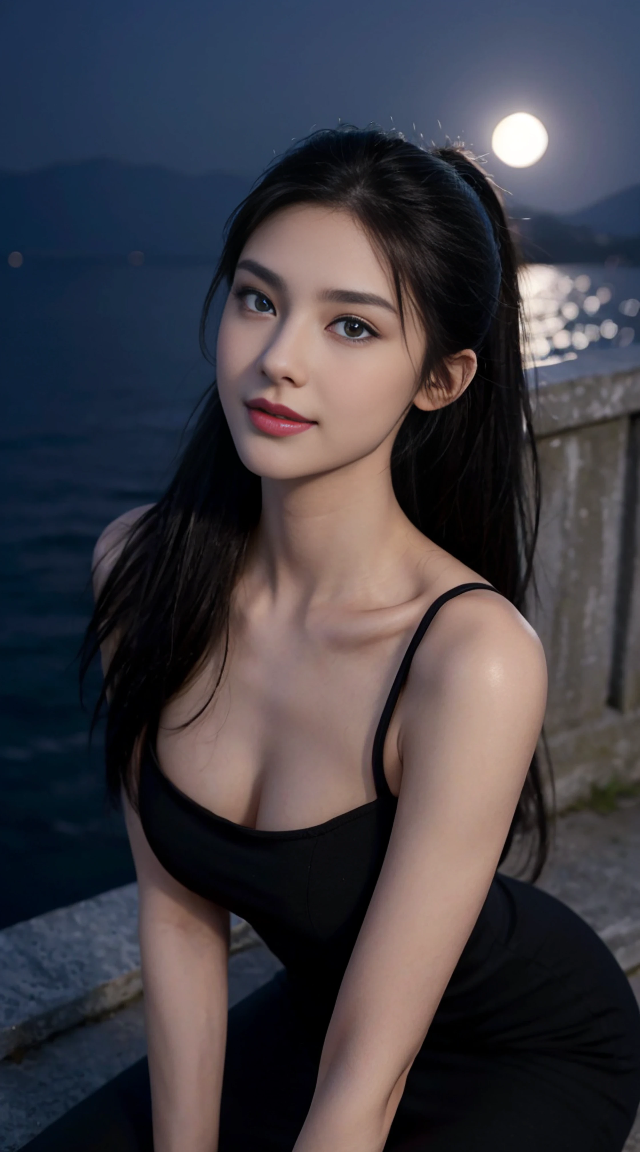 ((最high resolution、8K、最high resolution:1.3))、Photorealistic、Sharp Focus、high resolution、High resolution、Portrait、solo、Japanese、Middle-aged women、Beauty、Full Body Evian、47 years old、Long Hair、Wrinkles at the corners of the eyes、Poolside、Beautiful blue sky、Sexy figure、((Swimsuit、Swimsuit))、Thighs、(Thighs、Large Breasts)、Red lipstick、Blue eyeshadow、Thighs、