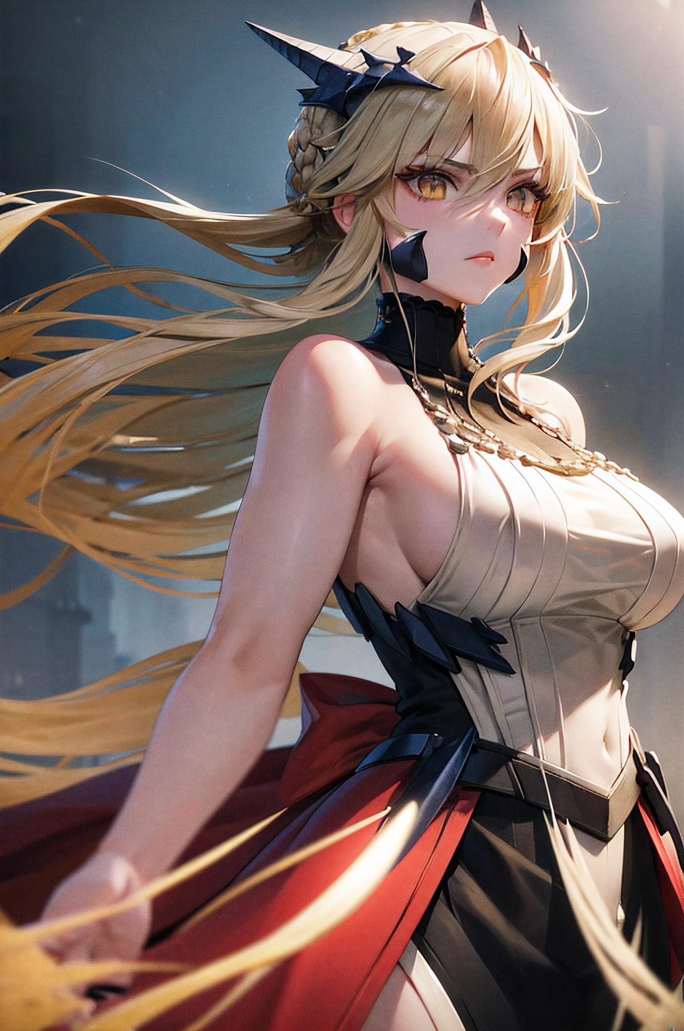 (best quality,ultra-detailed),(realistic,photorealistic,photo-realistic:1.37,HDR,UHD,yellow hair, detailed hair,studio lighting,extreme detail description,professional,vivid colors,bokeh,portraits,landscape),saber alter from fate heavens feel,3D rendering,sharp focus,vivid colors,dark atmosphere,glowing eyes,flowing black hair,red dress,dynamic pose,mysterious background,concept art style,warm color tone,dramatic lighting,showcasing every intricate detail of the character and scenery,creating a mesmerizing and immersive experience.(best quality,ultra-detailed,highres:1.2),vivid colors,realistic,detailed eyes,detailed lips,yellow eyes,long eyelashes,beautiful detailed eyes,beautiful detailed lips,focus on the eyes,subtle highlights in the eyes,meticulously painted eyes,gorgeous iris color,expressive gaze,intense eye contact,intimate portrayal,meticulously crafted details,captivating eye expressions,soft shadows around the eyes,color depth and richness,dynamic interplay of light and shadow,life-like textures,every eyelash intricately rendered,meticulous attention to eye anatomy,subtle variations in eye color,unforgettable eyes that draw you in