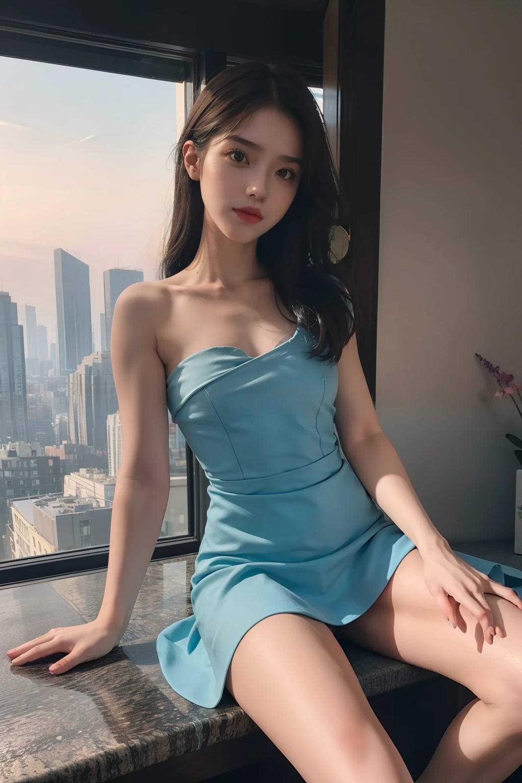 (full bodyesbian:1.5),(1girll:1.3),(view the viewer:1.4),(anatomy correct:1.4),(Sit on top of the hill:1.2),(Wearing a dress:1.2),(Accurate and perfect face:1.3),(Long legs:1.3),hyper HD, Ray traching, reflective light, structurally correct, Award-Awarded, High detail, Fade-in and fade-out shadow contrast, Face lighting ,Cinematic lighting, Masterpiece, super detailing, High quality, High detail, Best quality, 16k,High contrast,