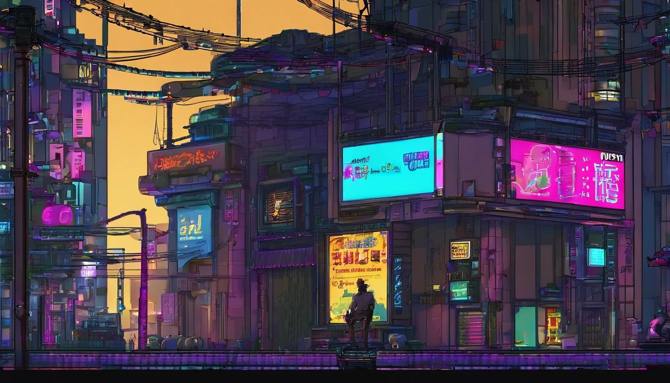 (cyberpunk:2),cyberpunk 2077, city, (night:2),street, power lines, umbrella, building, sign, rain , utility pole,  neon lights,Dark Sky, car,road, east asian architecture, window,  stairs, water, storefront, puddle,masterpiece, best quality