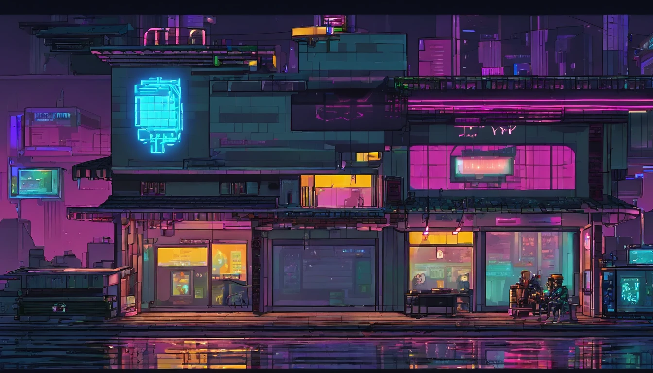(cyberpunk:2),cyberpunk 2077, city, (night:2),street, power lines, umbrella, building, sign, rain , utility pole, neon lights,Dark Sky, car,road, east asian architecture, window, stairs, water, storefront, puddle,masterpiece, best quality