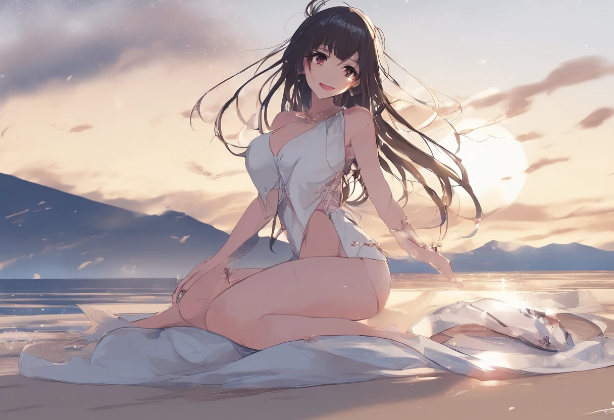 (((Gravure shooting on the beach late at night when the moon is beautiful))),(((solo person))),(((ulzzang-6500))),(((perfect anatomia:1.5))),(((Hasselblad))),(((Thin waist and muscular little buttocks are the best))),(((Sexy with thin and long legs))),masterpiece,top-quality,超A high resolution,High detailed portrait,(photographrealistic:1.4),(((1girl in))),((Wide white sand beach)),White fair skin,(((Get down on one knee and twist your body to turn around))),Raise your chin and look up at the sky,bustup,20yr old,cute little,smooth chestnut-brown hair,shiny chestnut-brown hair,Smooth long hair ponytail,dishevled hair,((Cup High Quality Macho Beautiful Breasts )),(String bikini that digs into white skin),(Dripping wet body),(Famous popular actresses of Japan),(A big smile,Happiness is supreme,sano,Opening Mouth),(Open armpits、Twist your hips and pose),High detailed eyes,((Really pure white sand beach)),((Disheveled bangs,Clean face,Gaze staring at the sky,long lashes,big eye,Distinct double eyelids,glowy skin,Lip gloss on thick, plump lips,(((perfect anatomia))),
