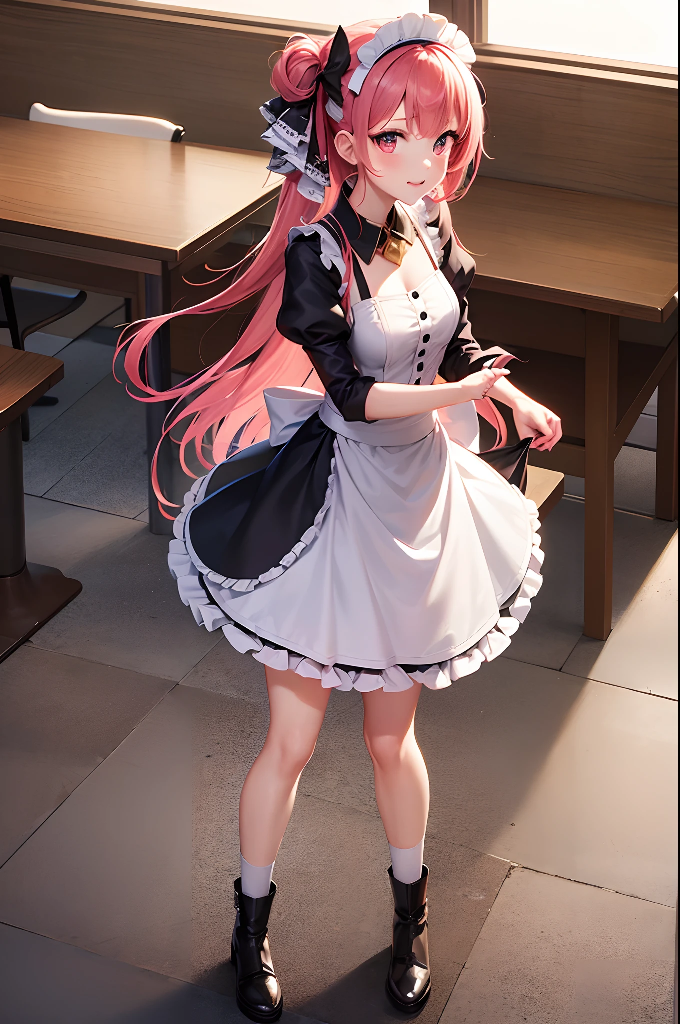 Woman in dress with pink bow and white top, Cute anime waifu in a nice dress, anime vtuber full body model, from the azur lane videogame, anime girls in maid costumes, maid clothes, humanoid pink female squid girl, lolish, Madoka Kaname, style of magical girl, hololive, anime barbie in white,