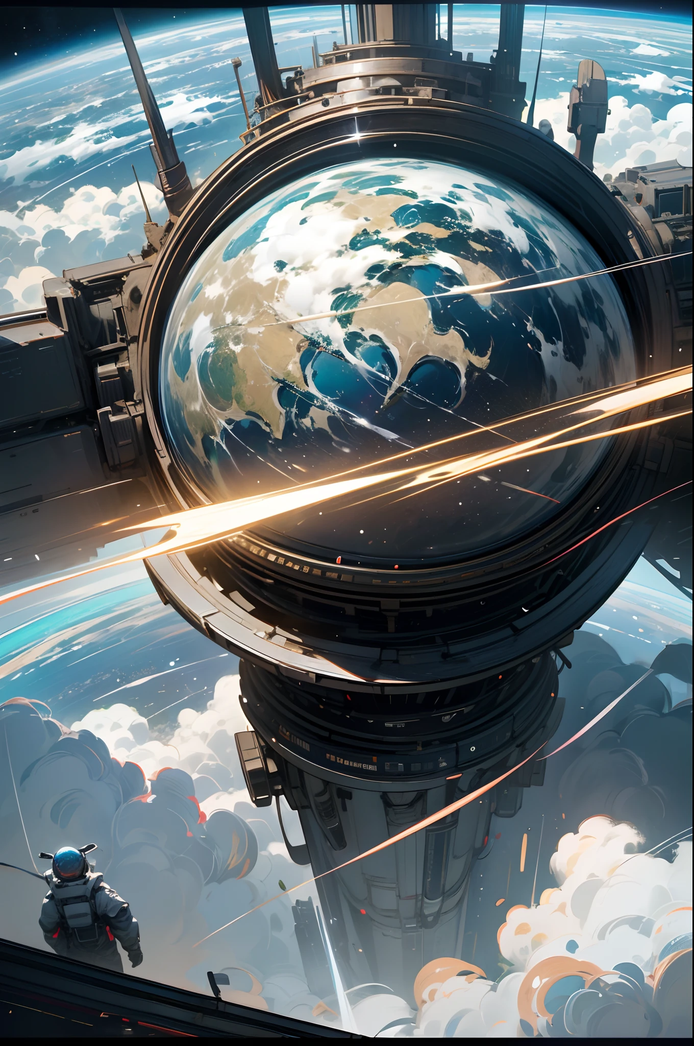film art, concept-art, Masterpiece, Wide-angle perspective, , Cinematic field of view from close to picture, With different levels, Clear the highs and lows, Outer space perspective，A whole Earth, ultra hyper-detailed，Premium texture, In the distance is the vast universe