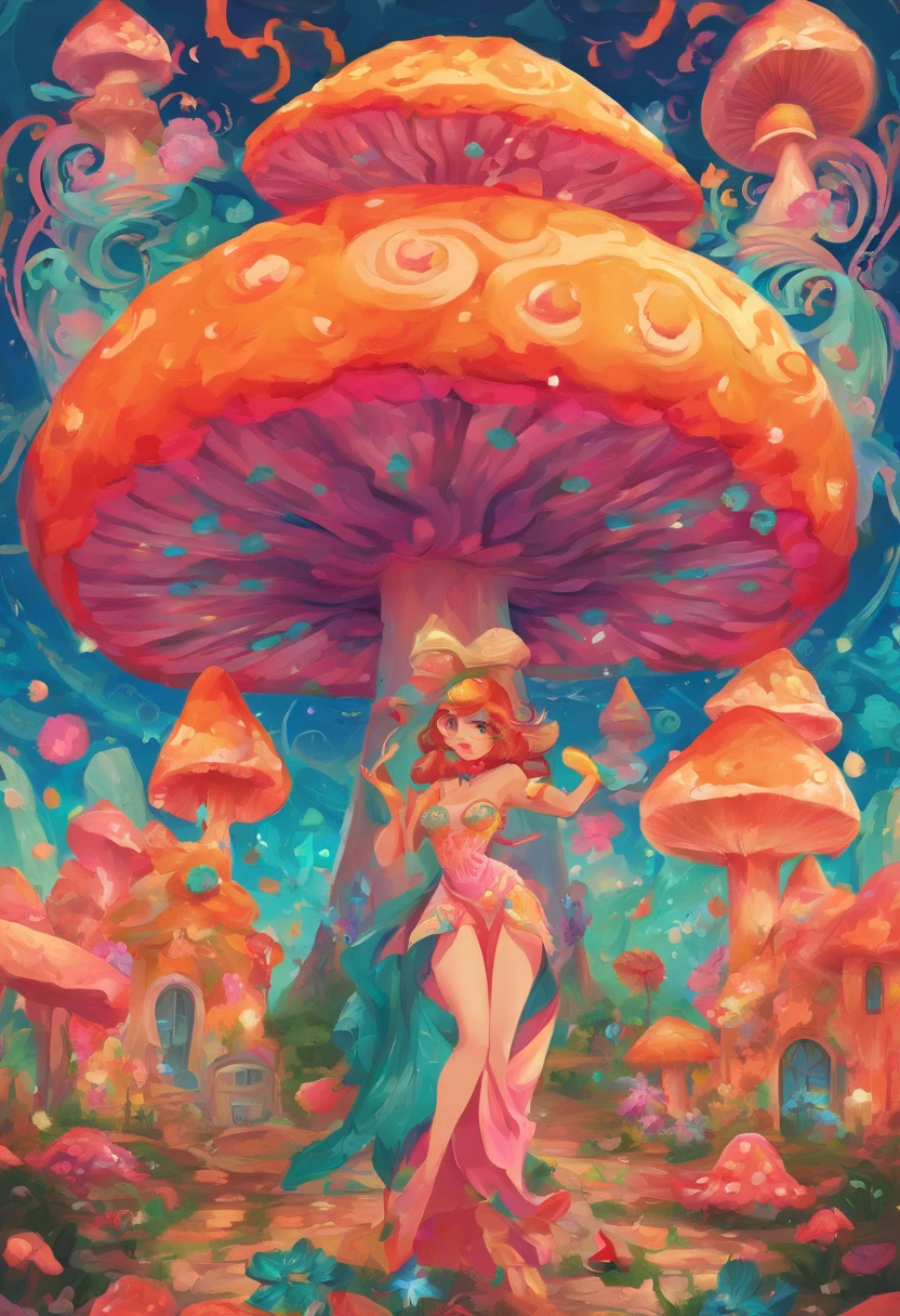 Masterpiece:1.4),, (Best quality:1.4),, Ultra-high RES,, 8K, CG,, (Extremely delicate and beautiful:1.2),,The upper part of the body,, 1girll,, Solo,, fashi-girl,, Thumbelina,Little princess,Blue taffeta court dress,Under huge mushrooms,forest backgrou ,Delicate depiction of facial features,almond eyes,Delicate eyeliner。long eyelasher,greene eyes,Black pupils,There is starlight in the eyes,Delicate lip detailing,Oil painting quality,Thick painting style