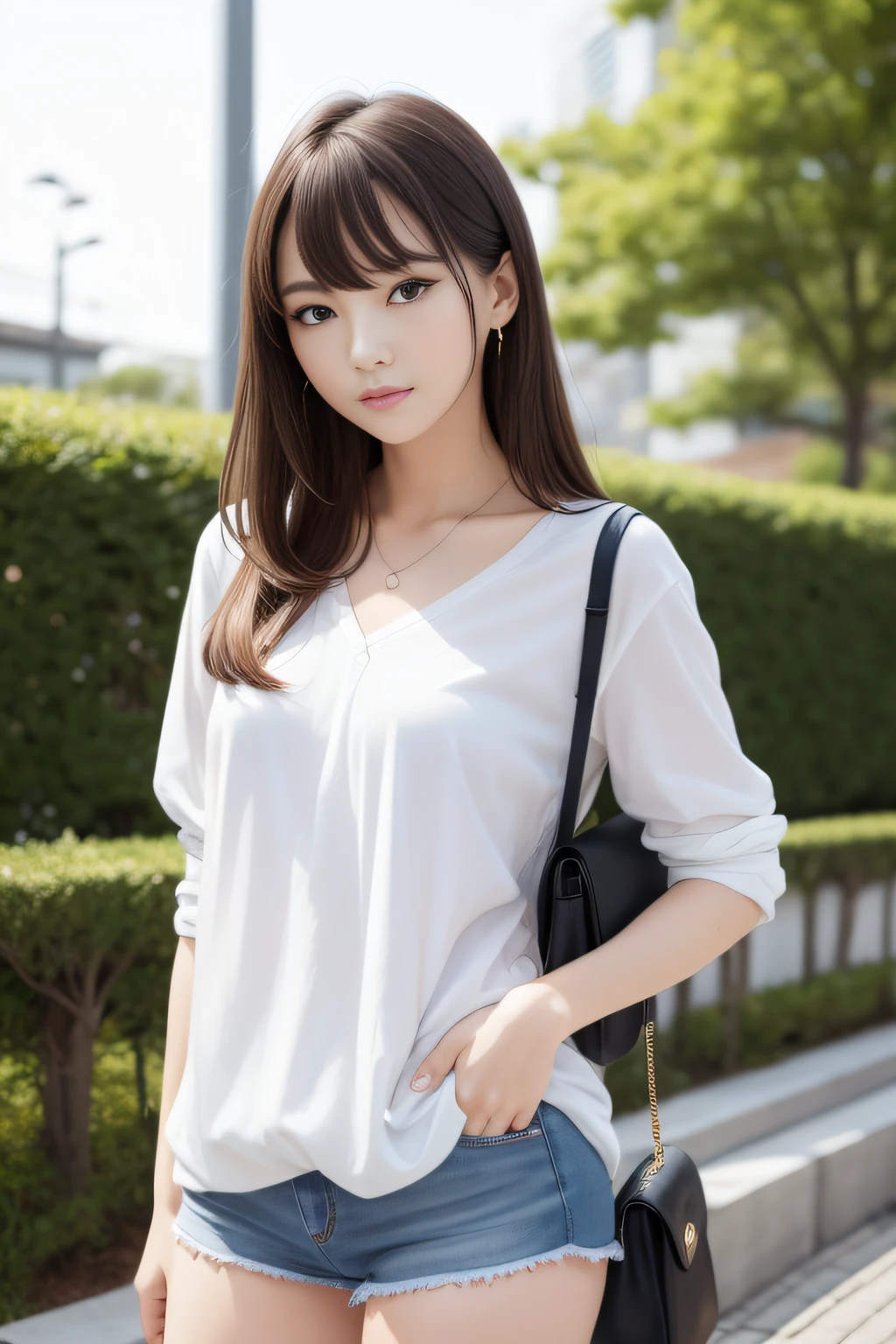 best qualtiy、masutepiece、超A high resolution、(Photorealistic:1.4)、japanes、adult lady、modeled、small head、a small face、(Thin eyebrows:0.2)、(thin lipss:0.8)、(small nose:0.8)、Appearance without makeup、long legged、Colossal tits、the perfect body、By Michelangelo、ulzzang -6500-v1.1、Commute attire