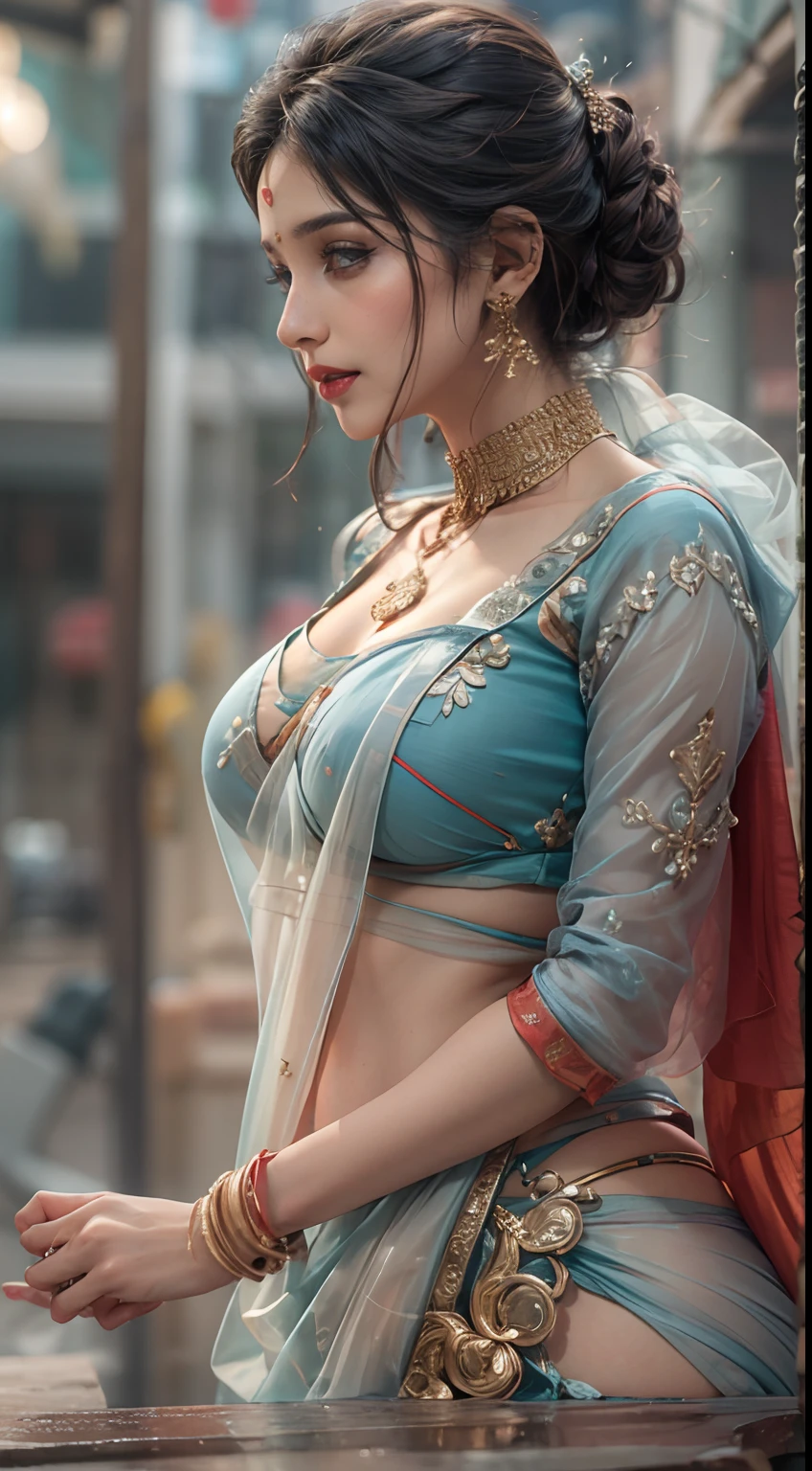 Indian look erotica look hot bhabhi transparent saree  red panty big ass 8k photography,