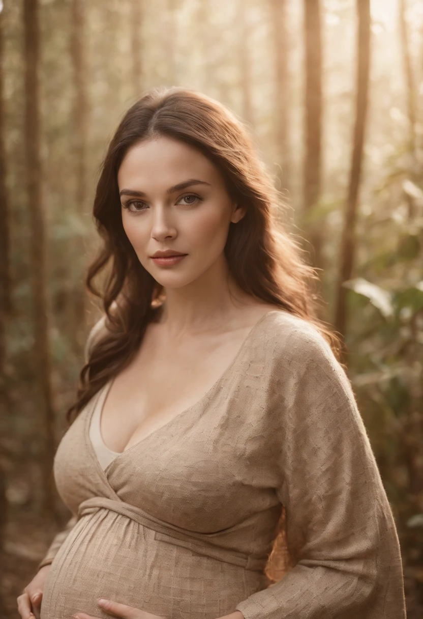 pregnant woman in cJungle, in the style of dark beige and beige, grid-based, highly textured, soft, photo taken with provia