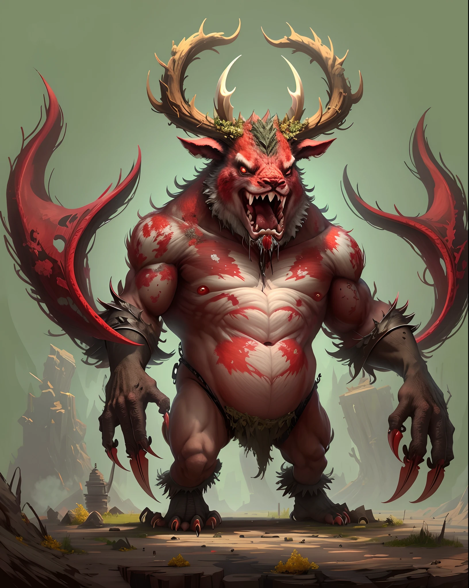 ultra-detailed, masterpiece, masterwork, high quality, best quality, hdr, (nature), posted on e621, (by darkgem ), nsfw, male, solo, chibi, ((nude, littlepenis, foreskin, perfect balls)), (red body minotaur), hairy dragon, (white chubby body), (long golden hair, yellow eyes), standing, from below, dynamic angle