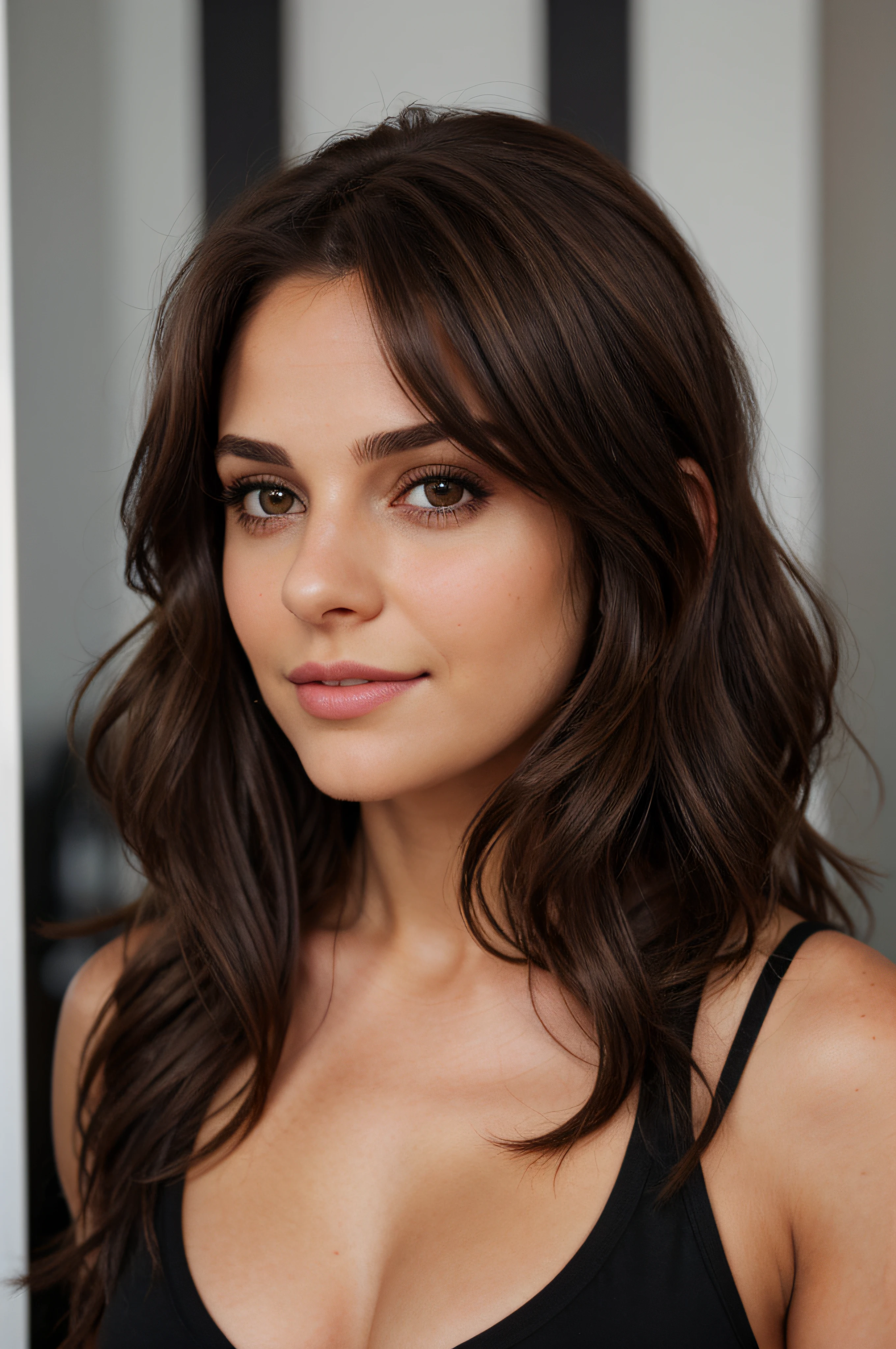 1mujer, (realista:0.75), brown hair, Cabello largo, ojos negros, feliz, gym