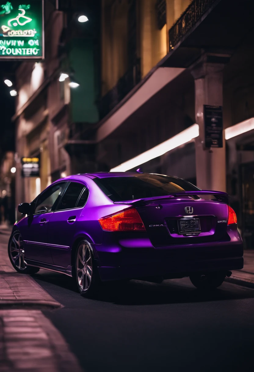 honda civic 2008, estacionado em uma cidade, luzes de neon roxo
