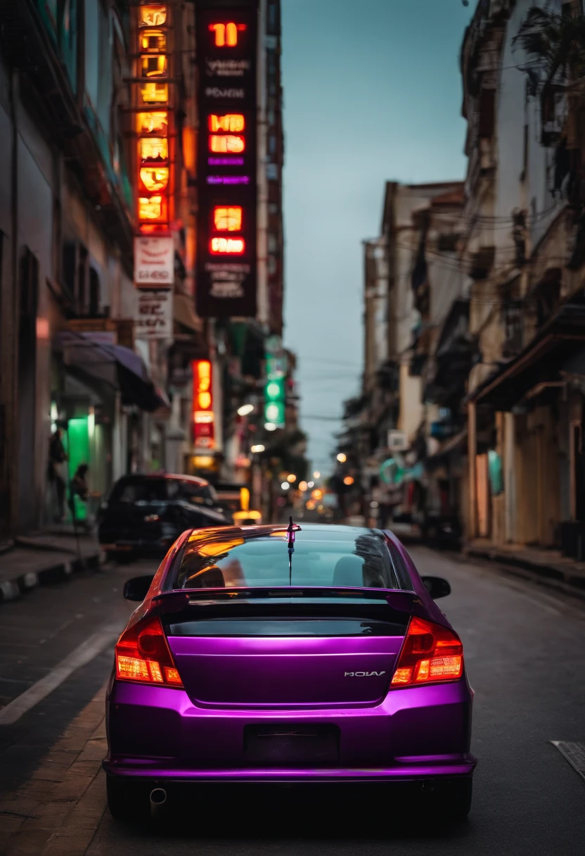 honda civic 2008, estacionado em uma cidade, luzes de neon roxo