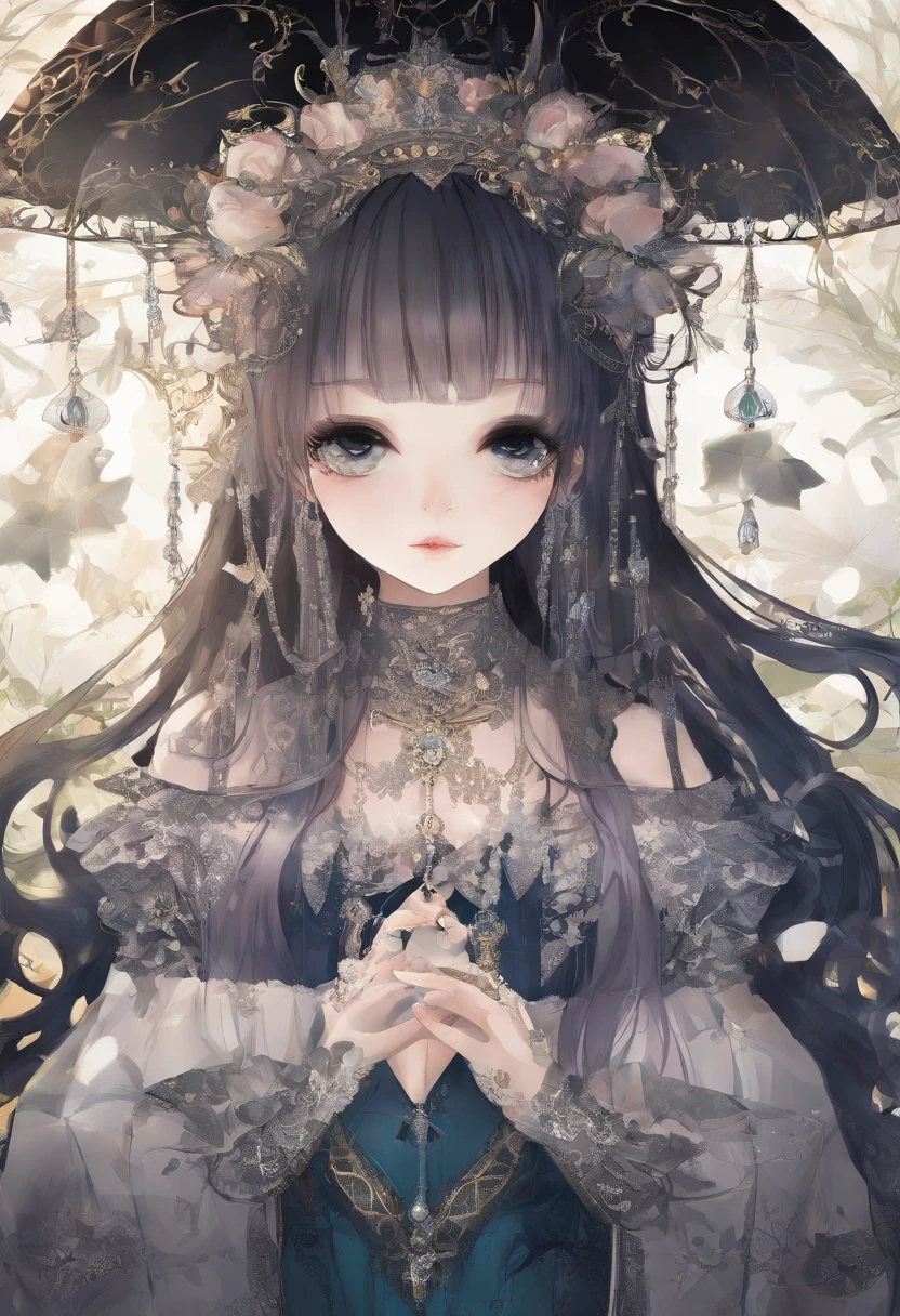 Masterpiece:1.4),, (Best quality:1.4),, Ultra-high RES,, 8K, CG,, (Extremely delicate and beautiful:1.2),,The upper part of the body,, 1girll,, Solo,, fashi-girl,, Thumbelina,Little princess,Blue taffeta court dress,Under huge mushrooms,forest backgrou ,Delicate depiction of facial features,almond eyes,Delicate eyeliner。long eyelasher,greene eyes,Black pupils,There is starlight in the eyes,Delicate lip detailing,Oil painting quality,Thick painting style