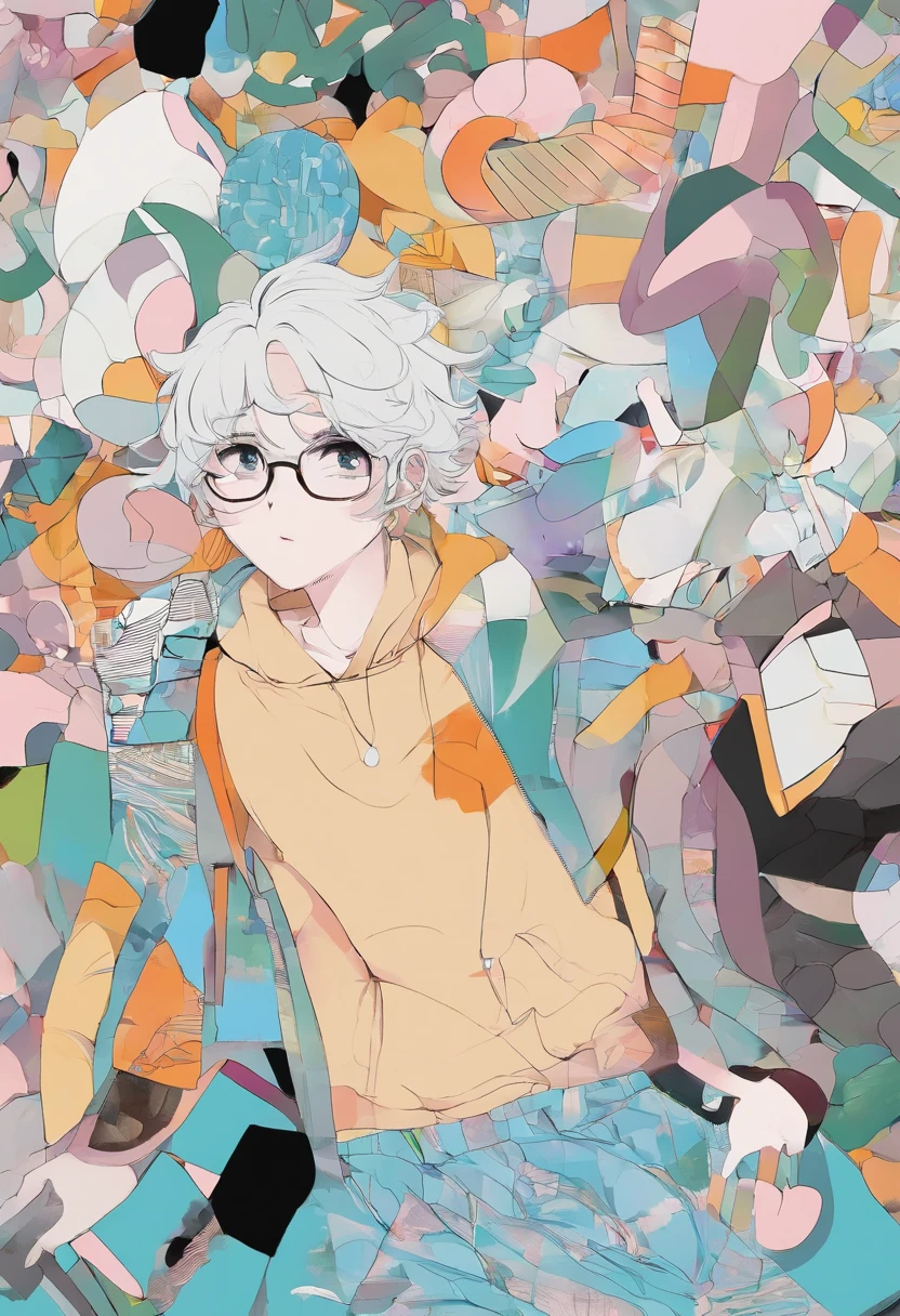 "I would like to request the creation of an image that contains two distinct parts. Na primeira metade da imagem, desejo que seja retratado um homem jovem, magro, de pele branca, cabelos castanhos curtos, brown eyes and wearing round glasses. Por favor, inclua o corpo inteiro dele com a mesma roupa que ele estava vestindo.
Na segunda metade da imagem, desejo que o mesmo homem esteja se transformando em uma mulher, ainda usando a mesma roupa. Nesta metade, a mulher deve ser retratada com cabelos longos, keeping the whole body visible, ele/ela precisa ter peitos grandes e bicos aparecendo.