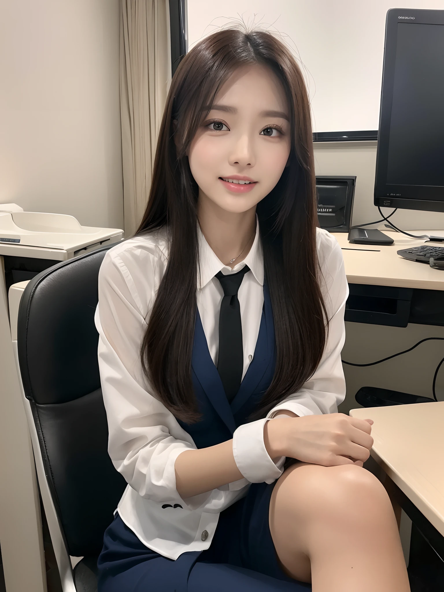 Kpop idol, laying on the bed, full body, school uniform, photorealistic, master piece, detailed face, smile