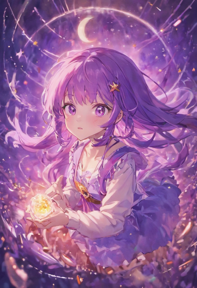 Moe Beautiful Girl、Japanese anime、magical girl、One-eye hide、Purple hair、Purple eye、cute little、small tits