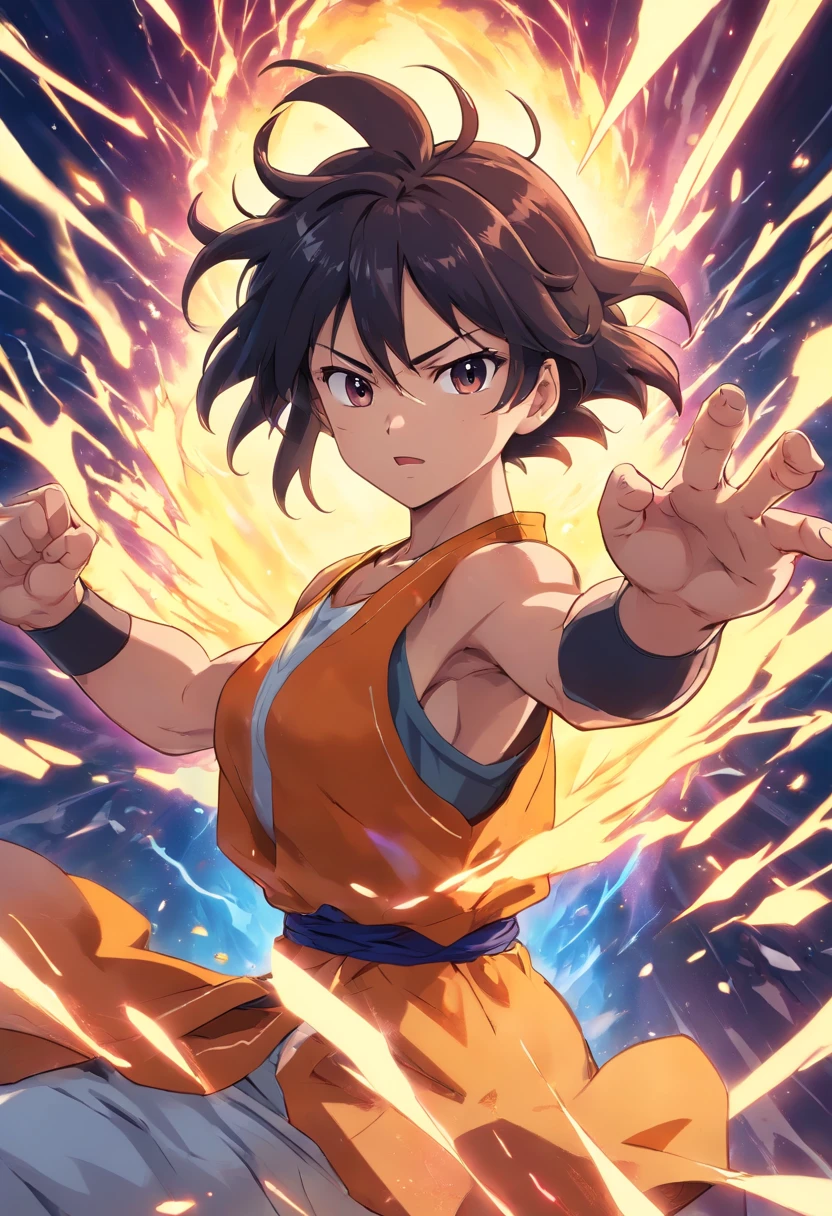 (best quality,4k,highres,masterpiece:1.2),ultra-detailed,realistic:1.37,photorealistic,physically-based rendering,studio lighting,strong,focused,intense lighting, Dragon Ball, Gohan, Super Saiyan, weightlifting, gym, serious expression, muscular physique, intense training, energy aura, determined, powerful, sweat dripping, veins bulging, shredded muscles, fierce determination, explosive power, anime, dynamic, vibrant colors, action-packed, adrenaline rush, intense battle, iconic poses, fierce battle cries, energy beam, power level skyrocketing, aura of power, training equipment, ringing of iron plates, the sound of heavy breathing, ripple effect, epic showdown, determination, passion, gritty, incredible strength, challenge the limits, ultimate power, unstoppable force.